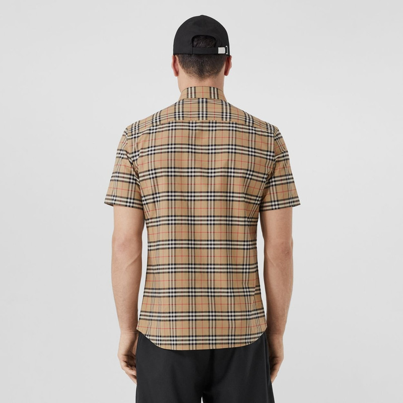Short-sleeve Small Scale Check Stretch Cotton Shirt 4