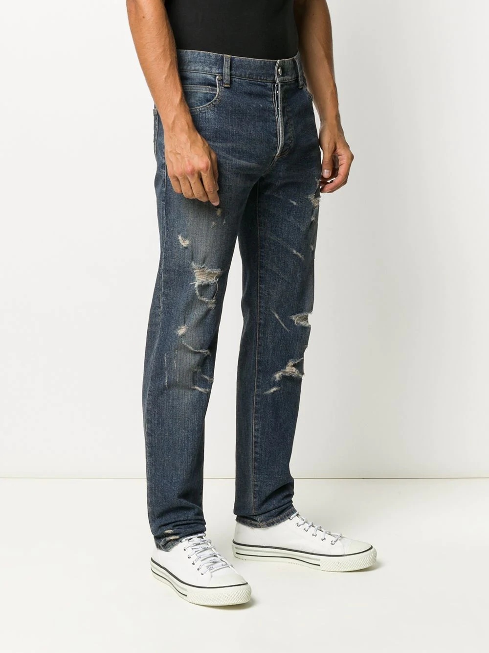 distressed straight leg jeans - 3