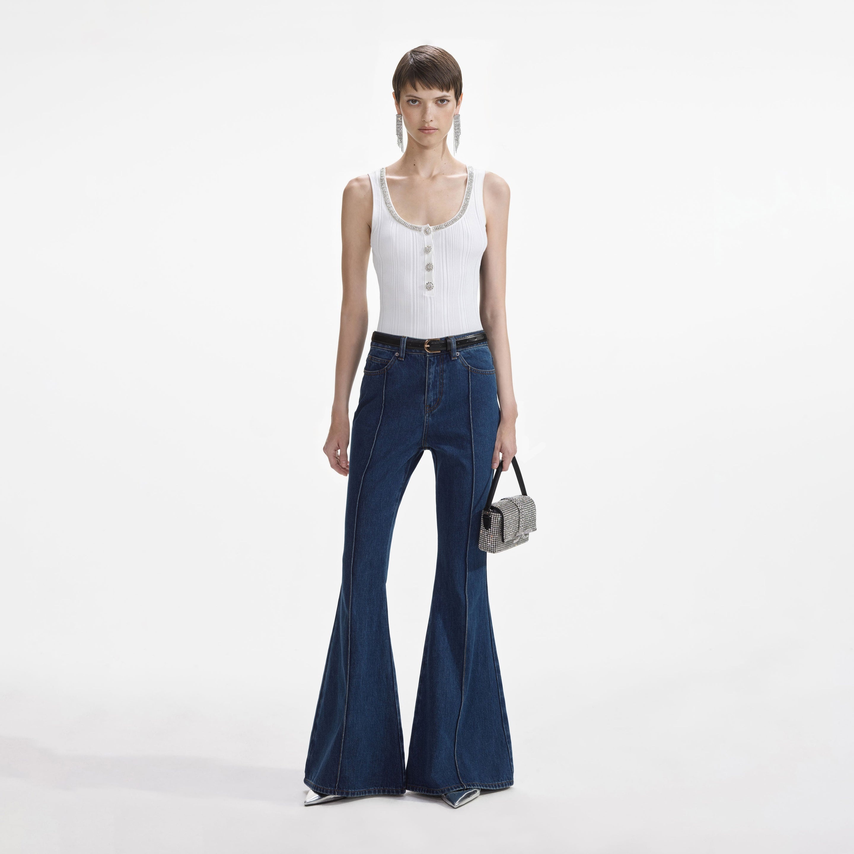 self-portrait Crystal Embellished Denim Jeans | REVERSIBLE