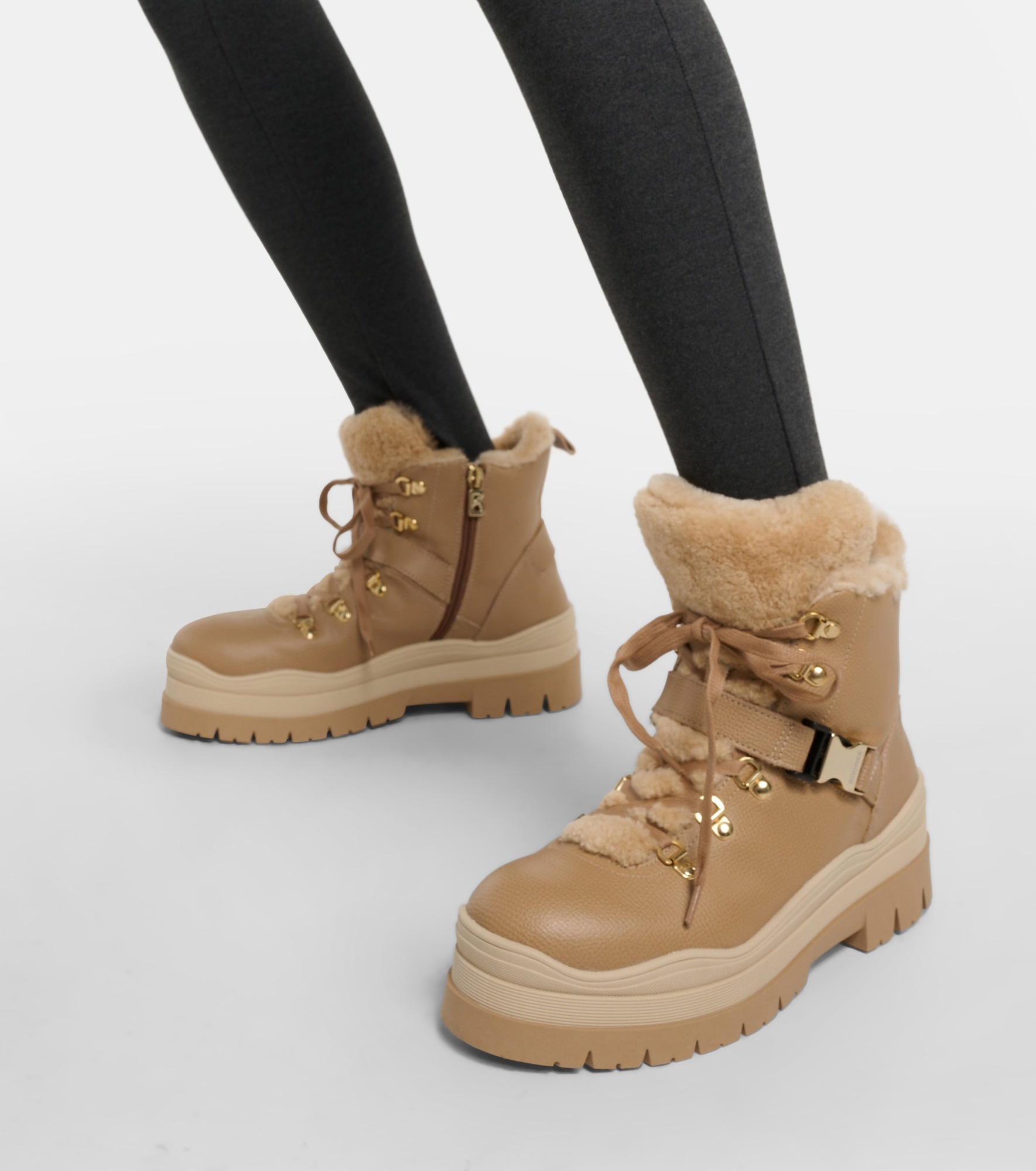 Arosa shearling-trimmed leather boots - 4