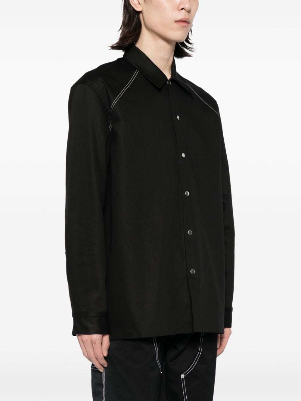 contrast-stitching button-up shirt - 3