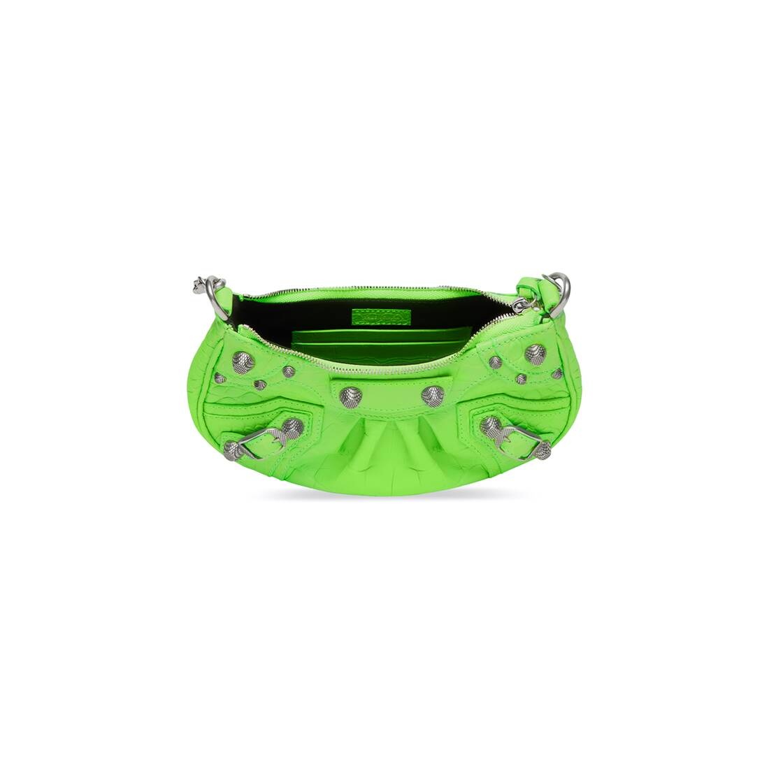 Women's Le Cagole Mini Purse With Chain Crocodile Embossed  in Bright Green - 5