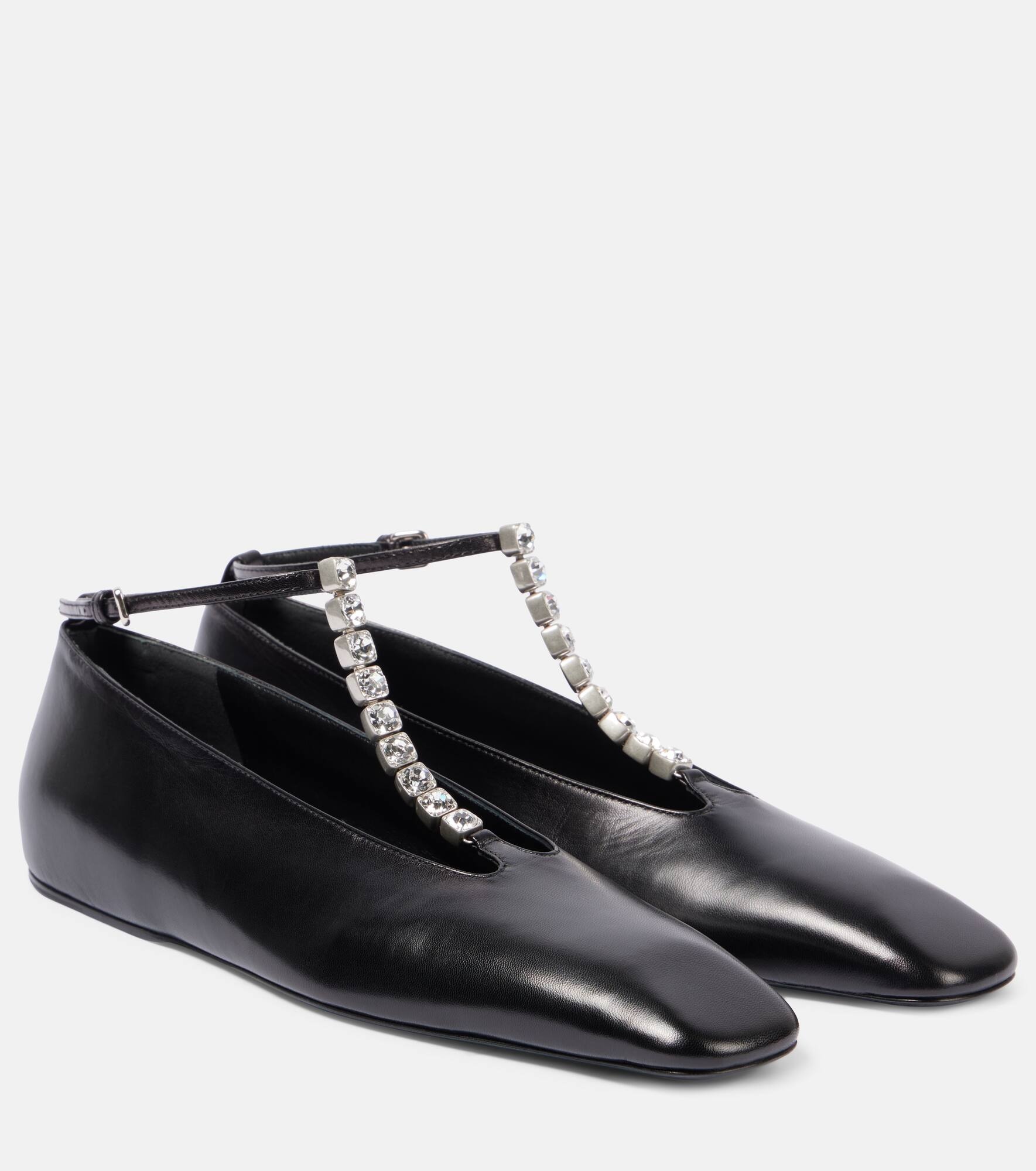 Embellished leather ballet flats - 1