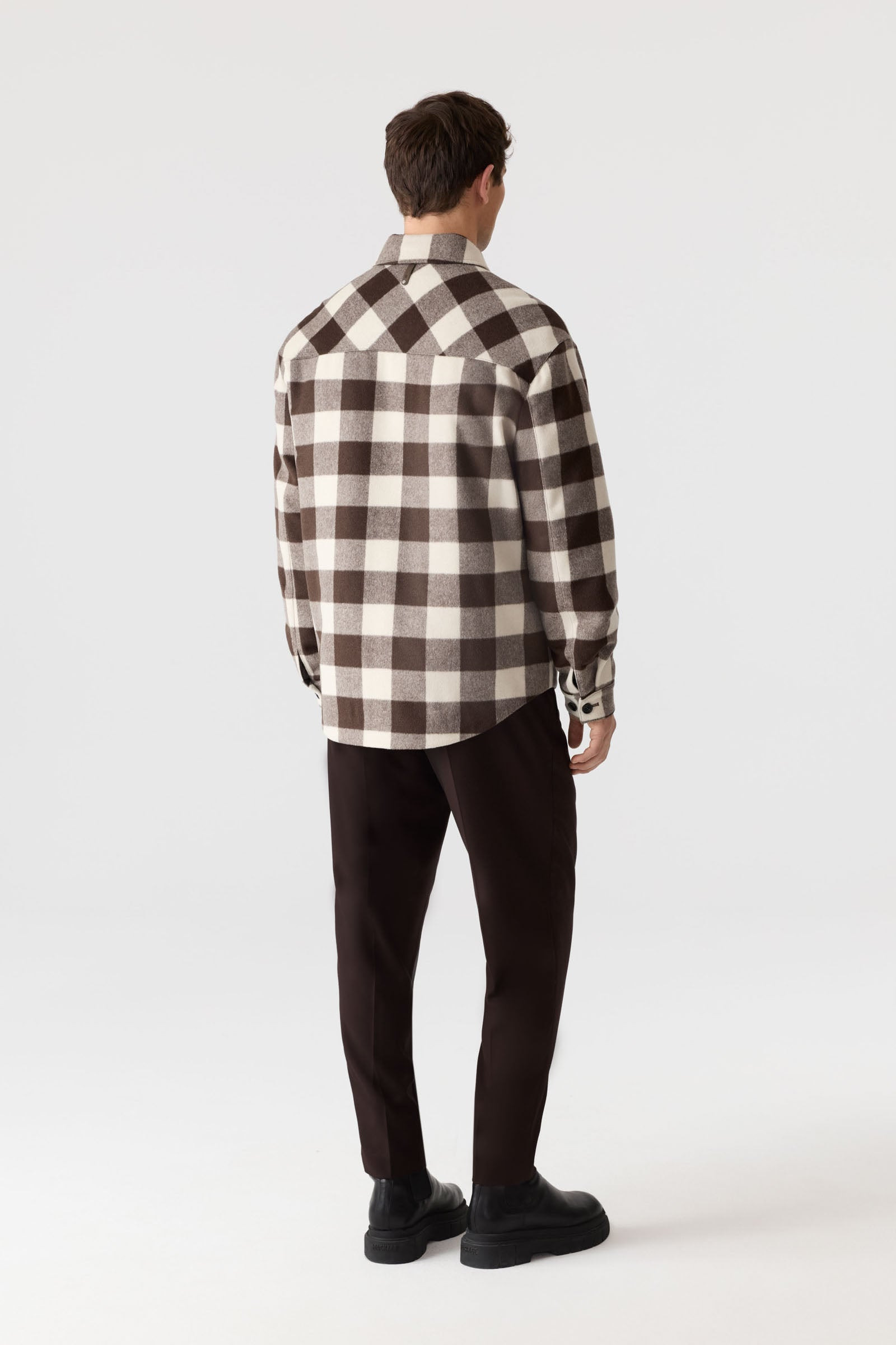 RYKER-PL Plaid Wool Overshirt With Leather Pocket - 4