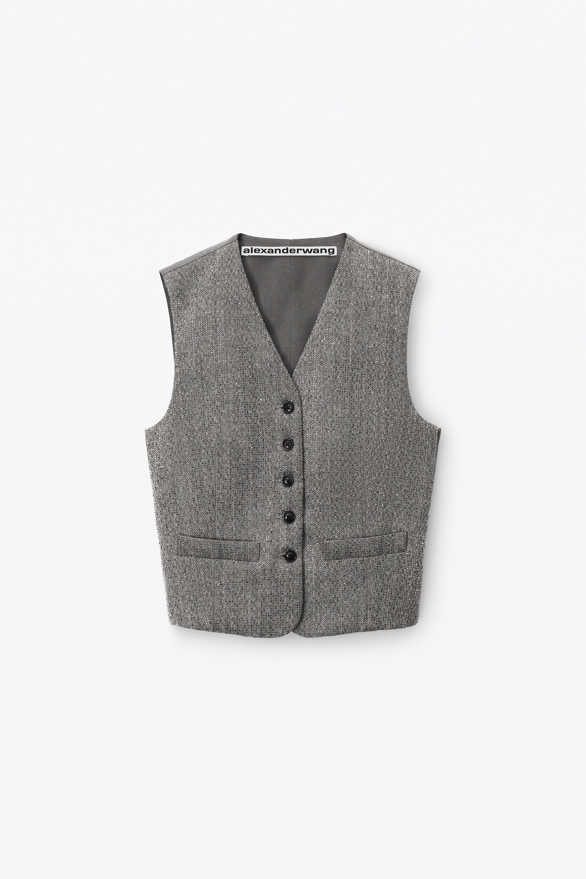 collarless vest in herringbone tailoring - 1