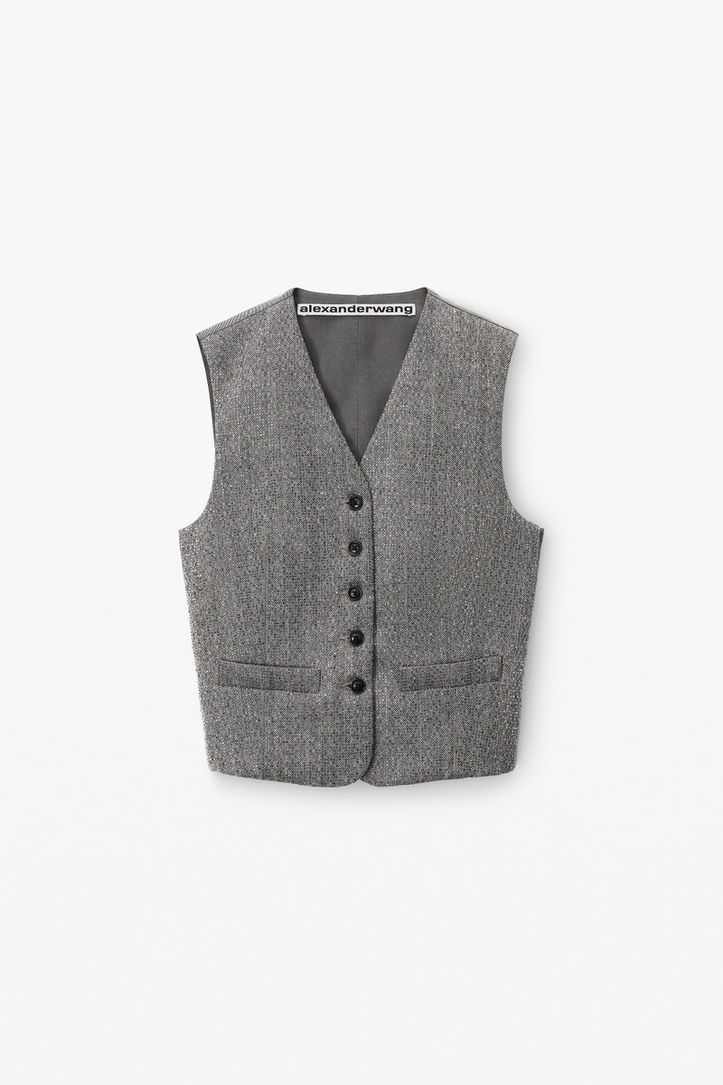 collarless vest in herringbone tailoring 1