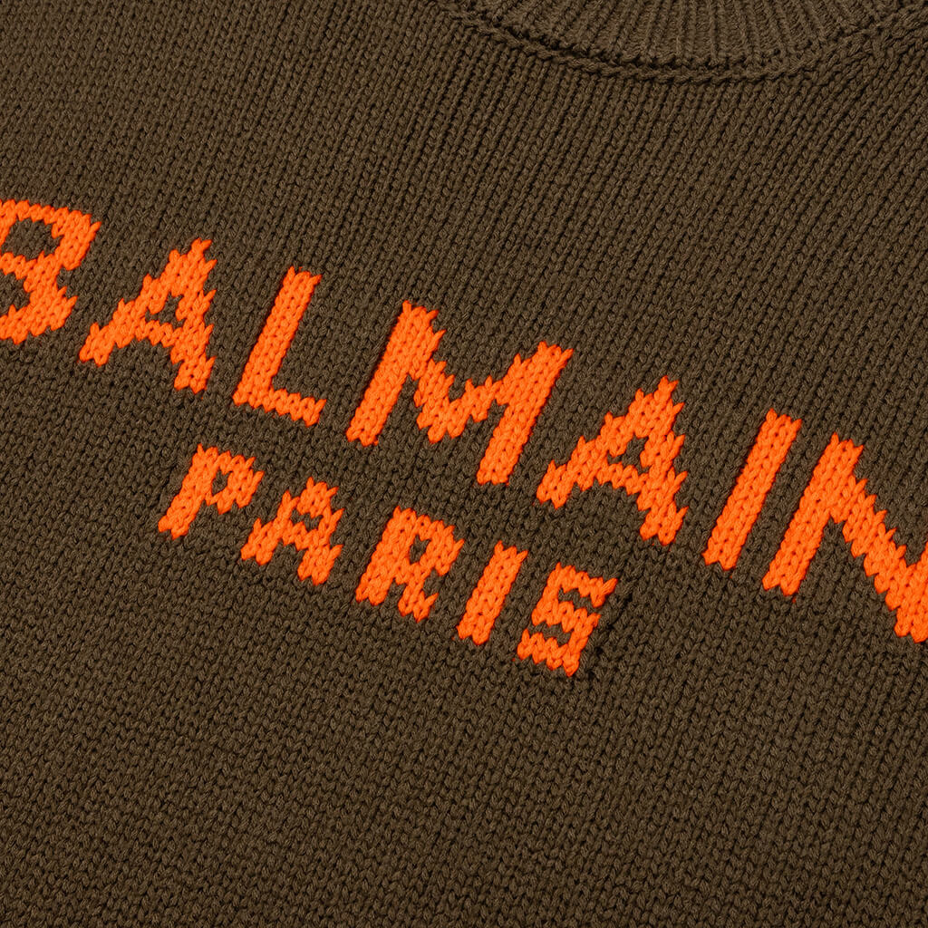 BALMAIN MERINO PULLOVER - KAKI/ORANGE - 3