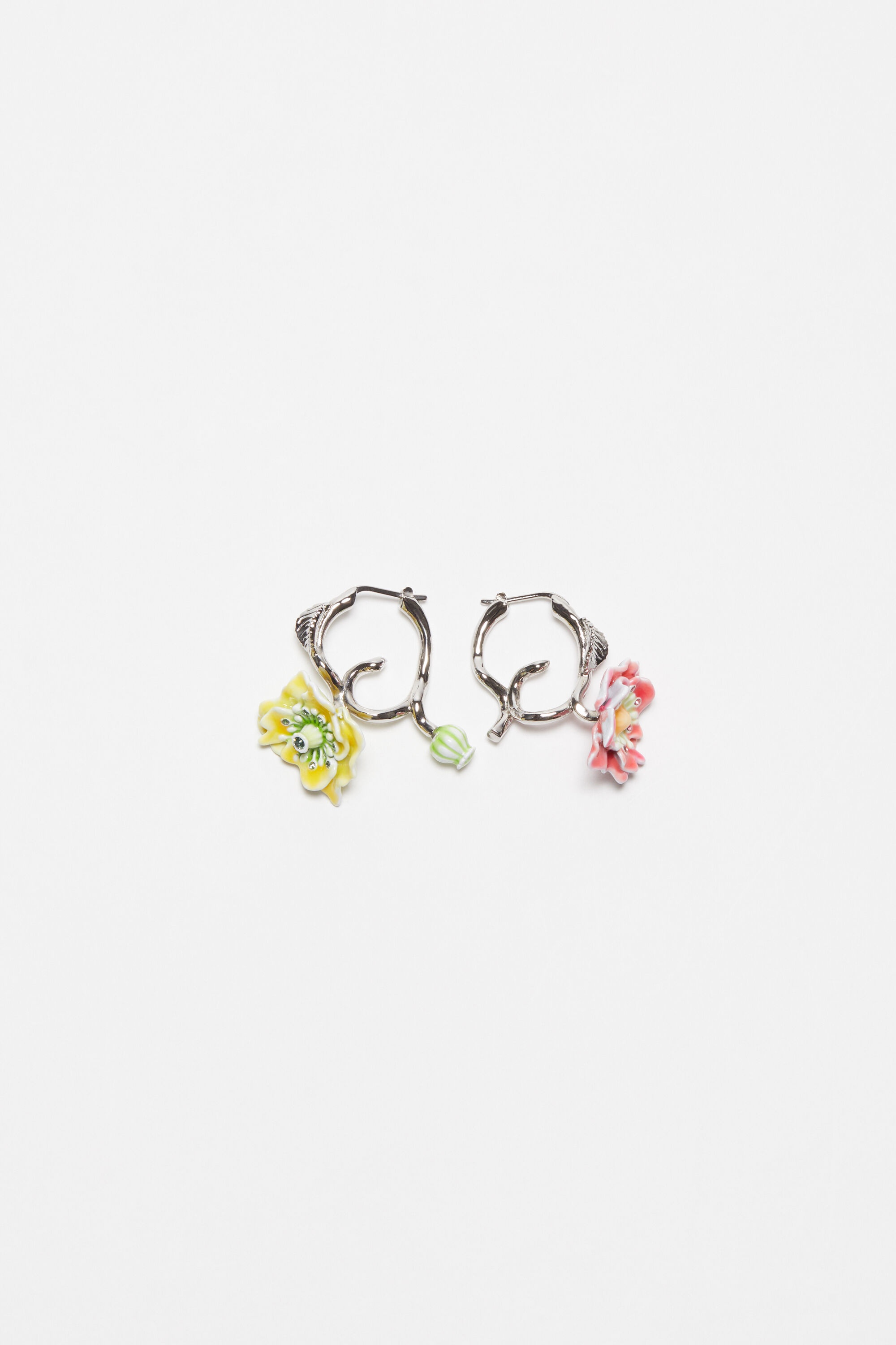 Flower earrings - Silver/red/yellow - 1