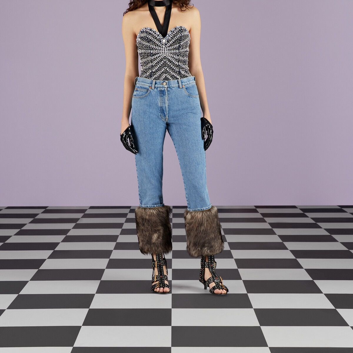 Denim pant with shearling cuff - 5
