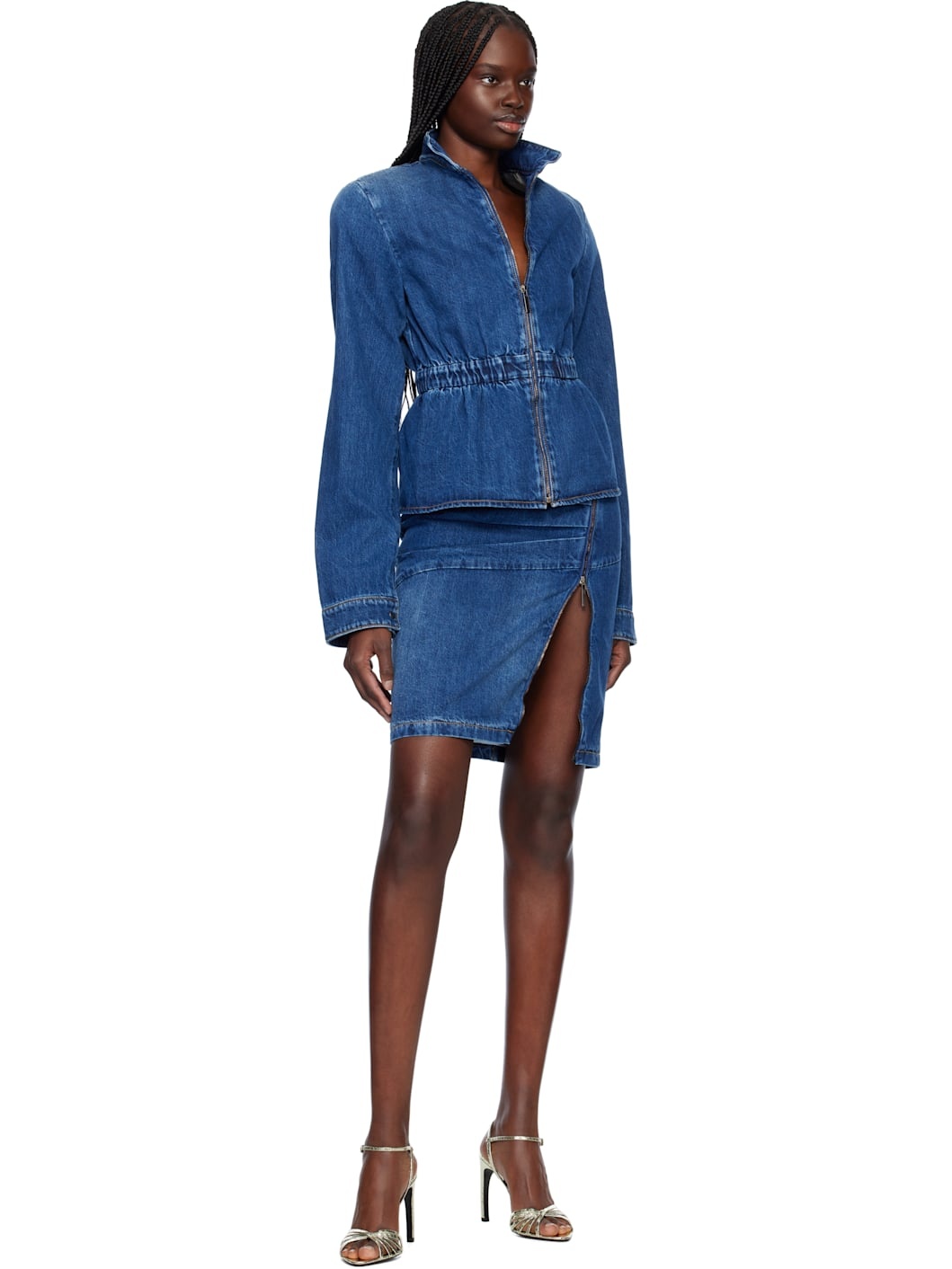 Blue Livia Asymmetric Zip Denim Midi Skirt - 4