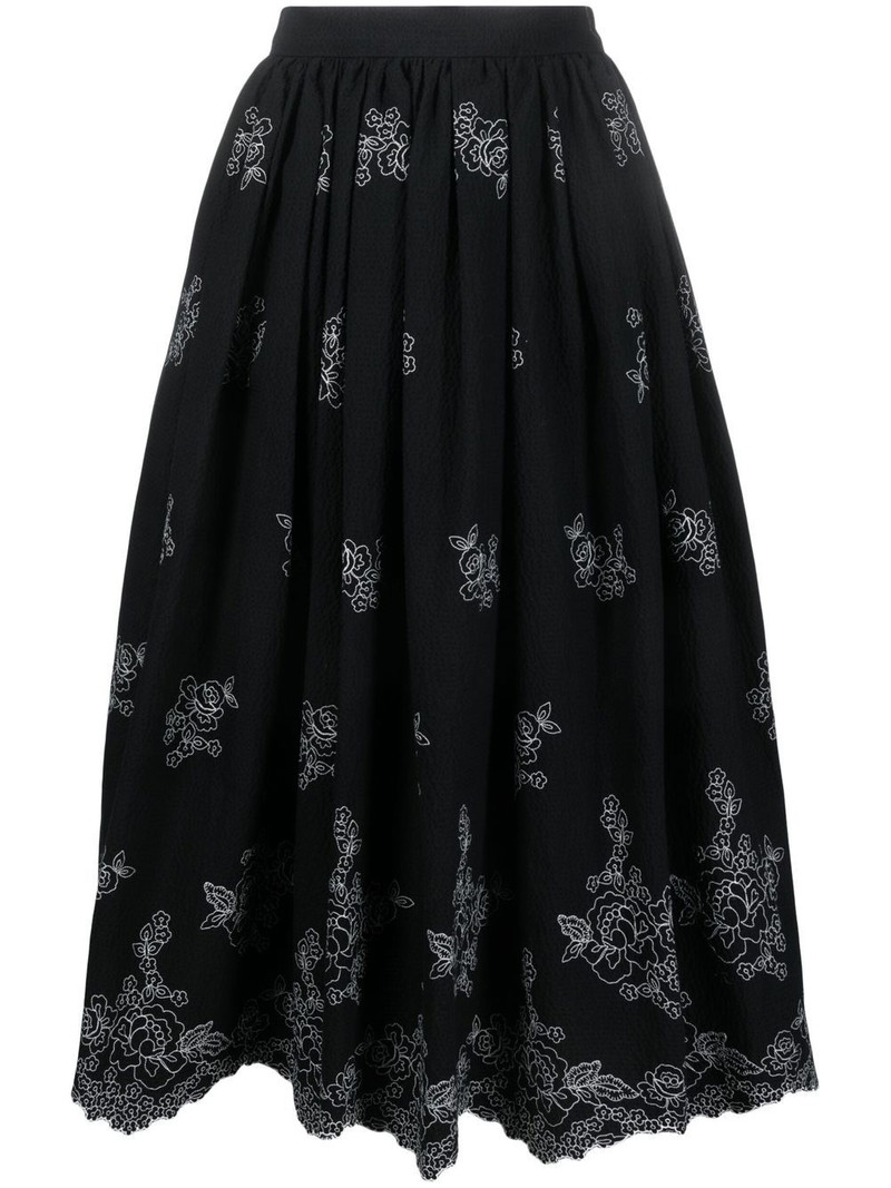 Fiona floral-embroidered midi skirt 1