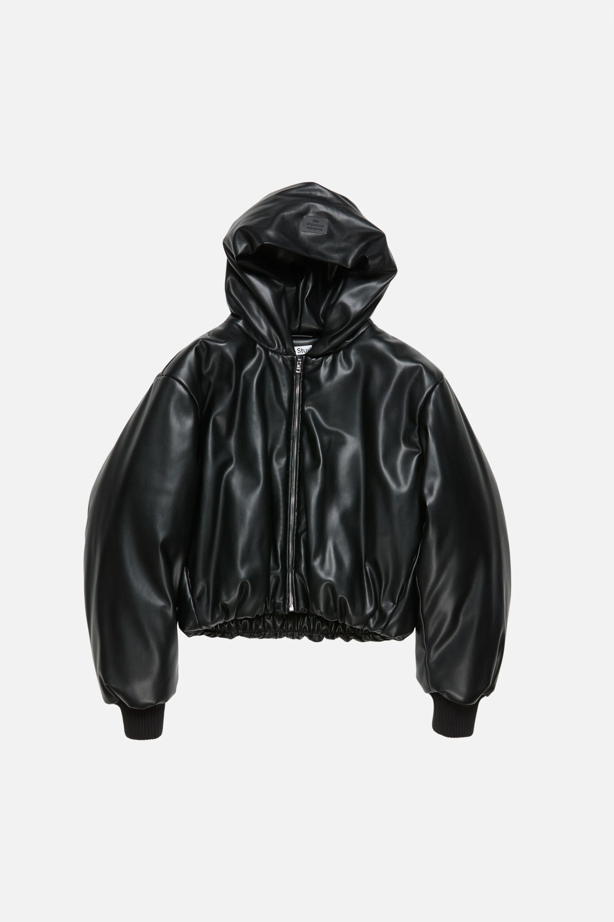 Hooded faux leather jacket - Black - 1