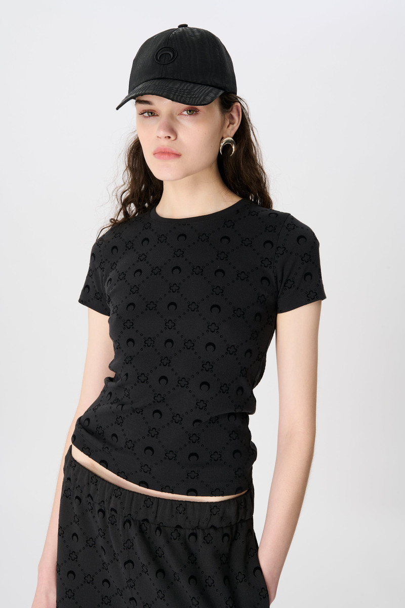 Marine Serre Moonogram Flocked Ribbed Jersey Baby Fit T-Shirt outlook