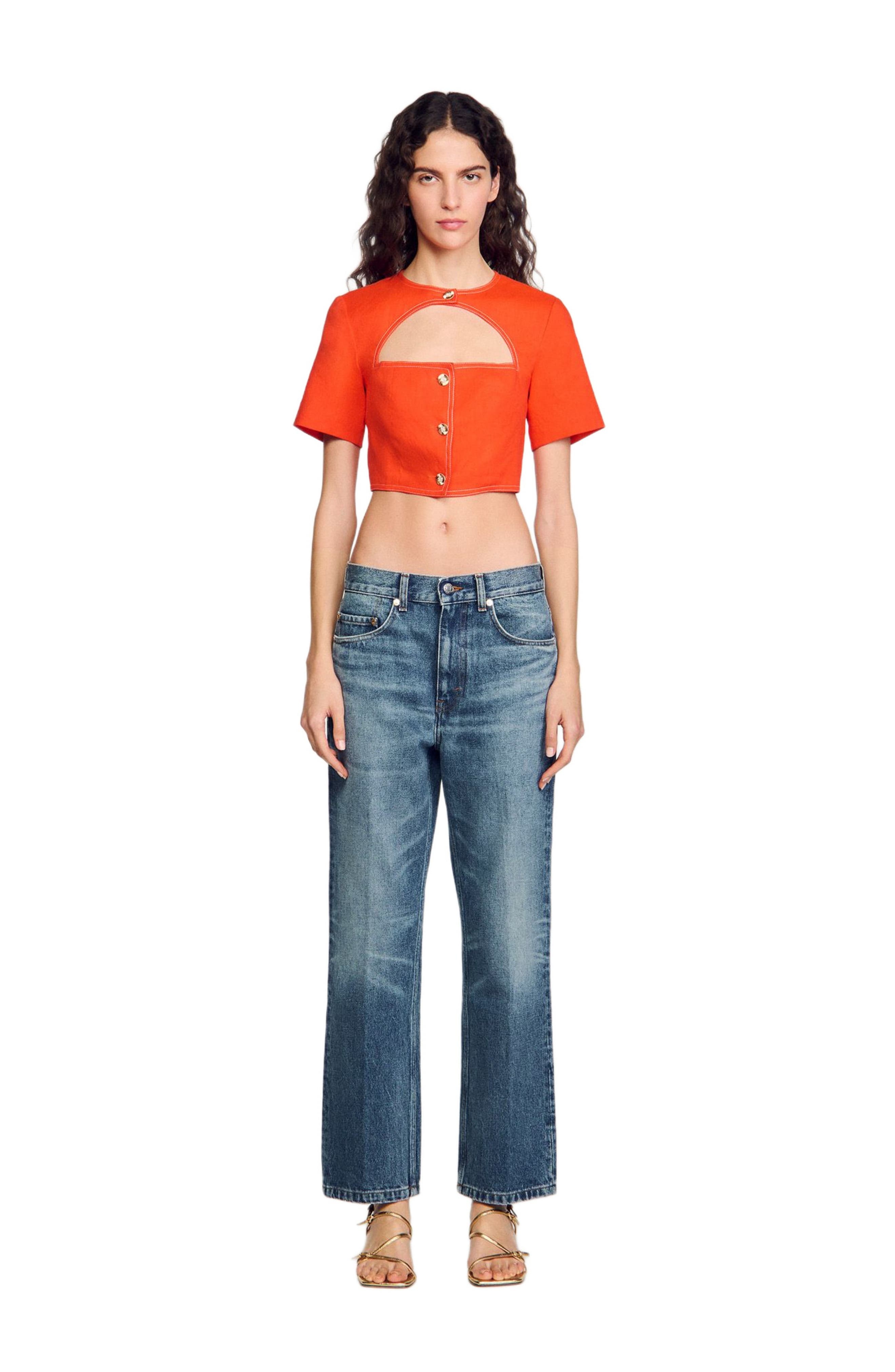 SANDRO Crop top with cutaway design in Orange at Nordstrom - 3