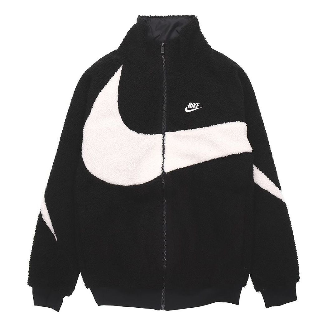 Nike Big Swoosh Large Logo lamb's wool Stay Warm Stand Collar Jacket Black White DH2474-011 - 1