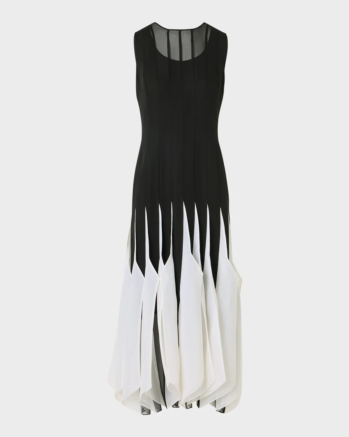 Sleeveless Panama Silk Organza Seamed Midi Dress - 1