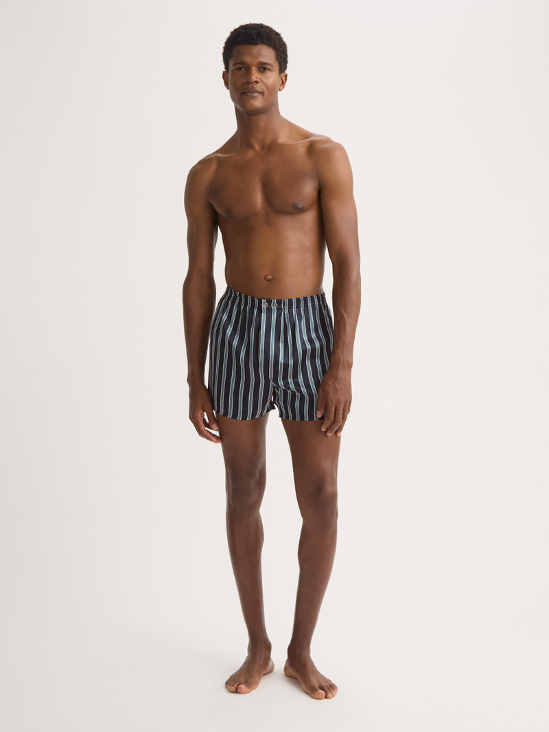Men's Classic Fit Boxers Silk Navy Blue & Blue Stripe 3