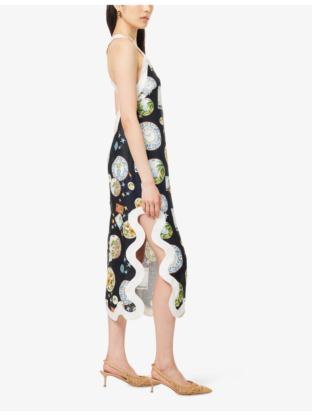 Trip Souvenir Wavy-Trims Linen Maxi Dress - 3