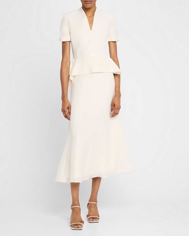 ROLAND MOURET V-Neck Peplum Silk Jacquard Midi Dress outlook