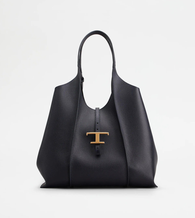 T TIMELESS SHOPPING BAG IN LEATHER MEDIUM - BLUE - 1