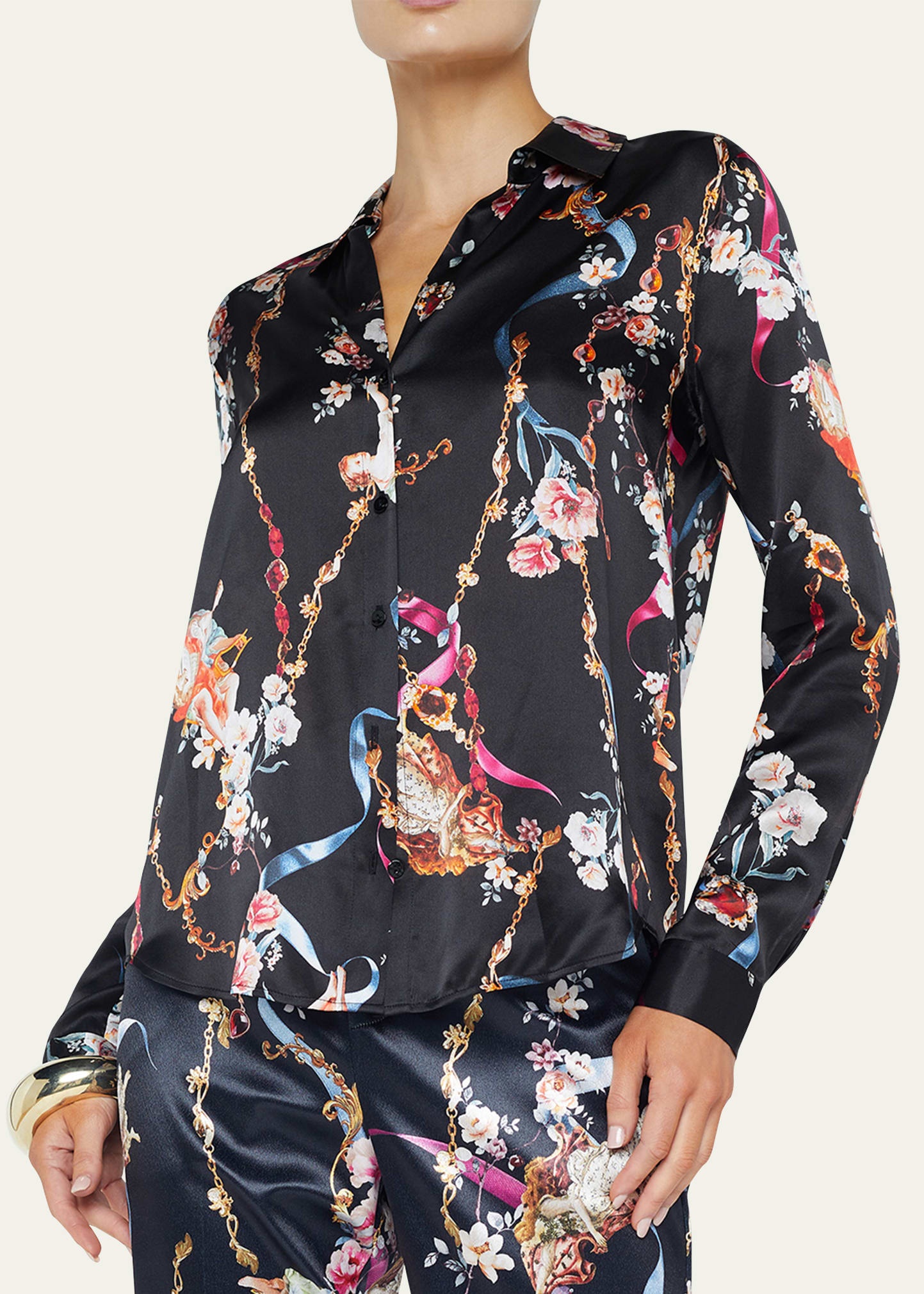 Tyler Floral Silk Button-Front Blouse - 4