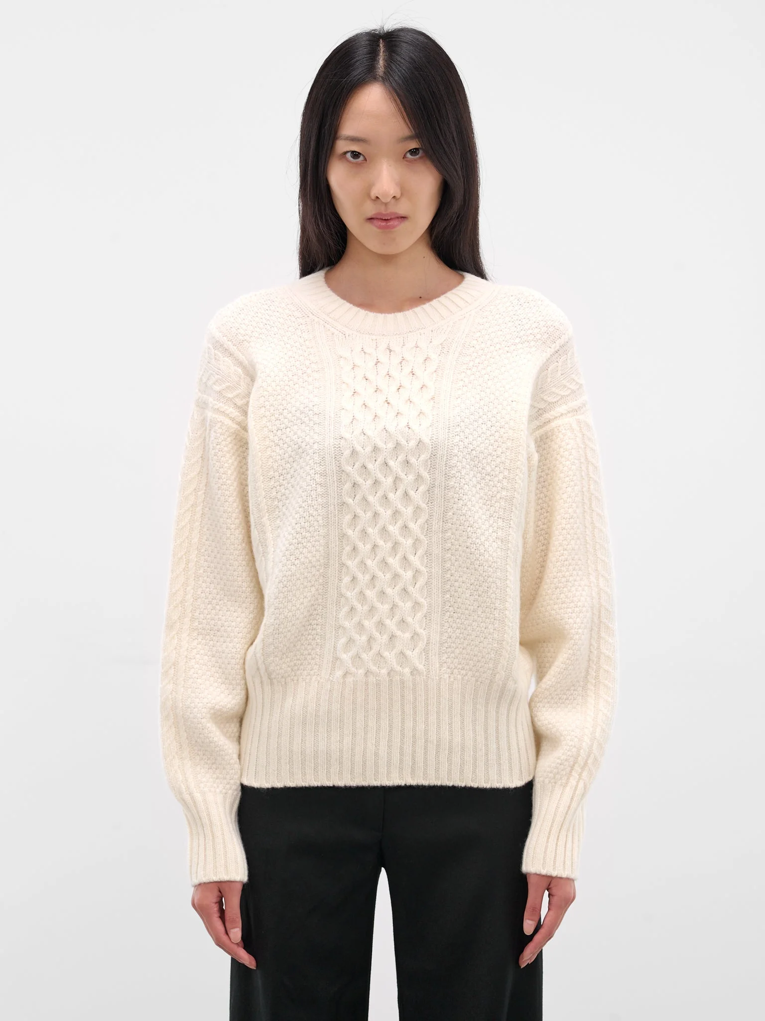 Ivory Wool Knit Cut-Out Sweater - 1