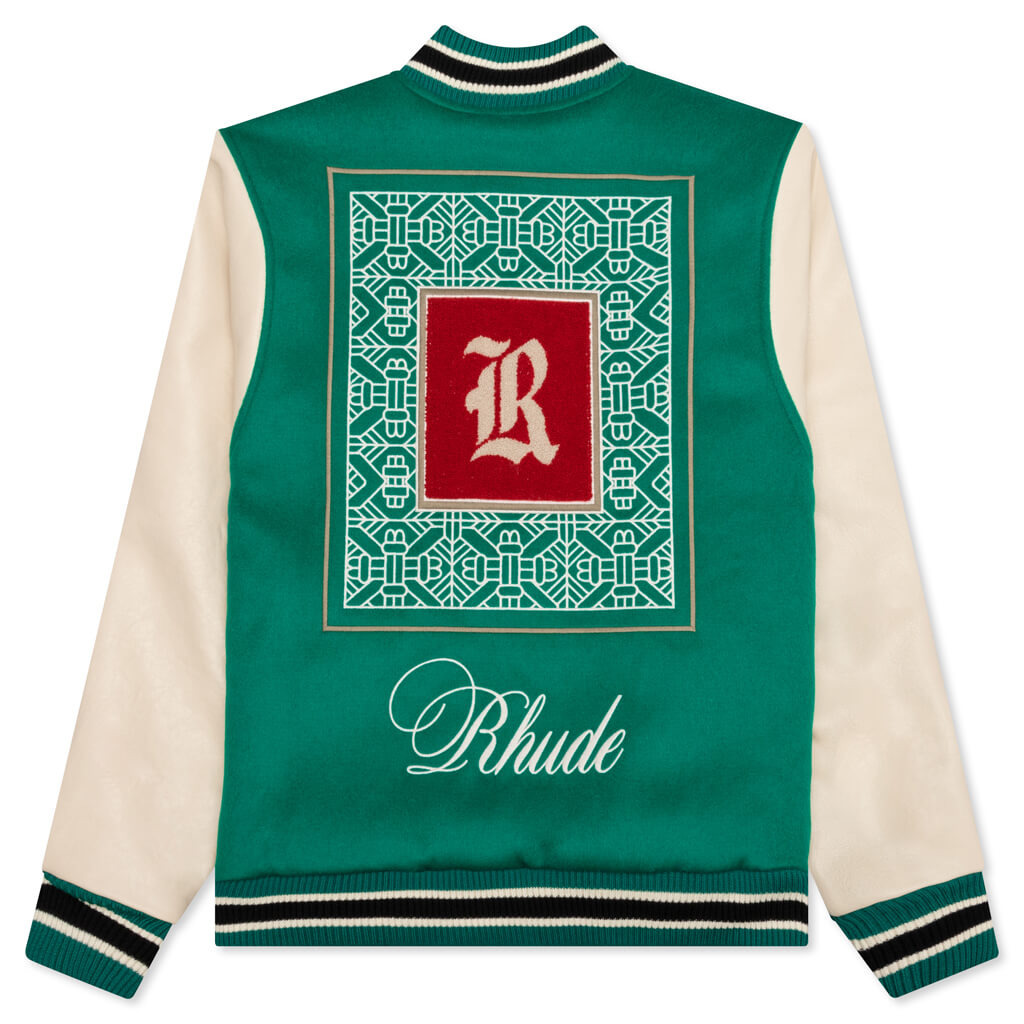 RHUDE TILE VARSITY JACKET - MENTHOL/CREME - 2