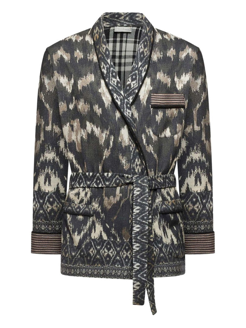 ikat-pattern belted jacket 1