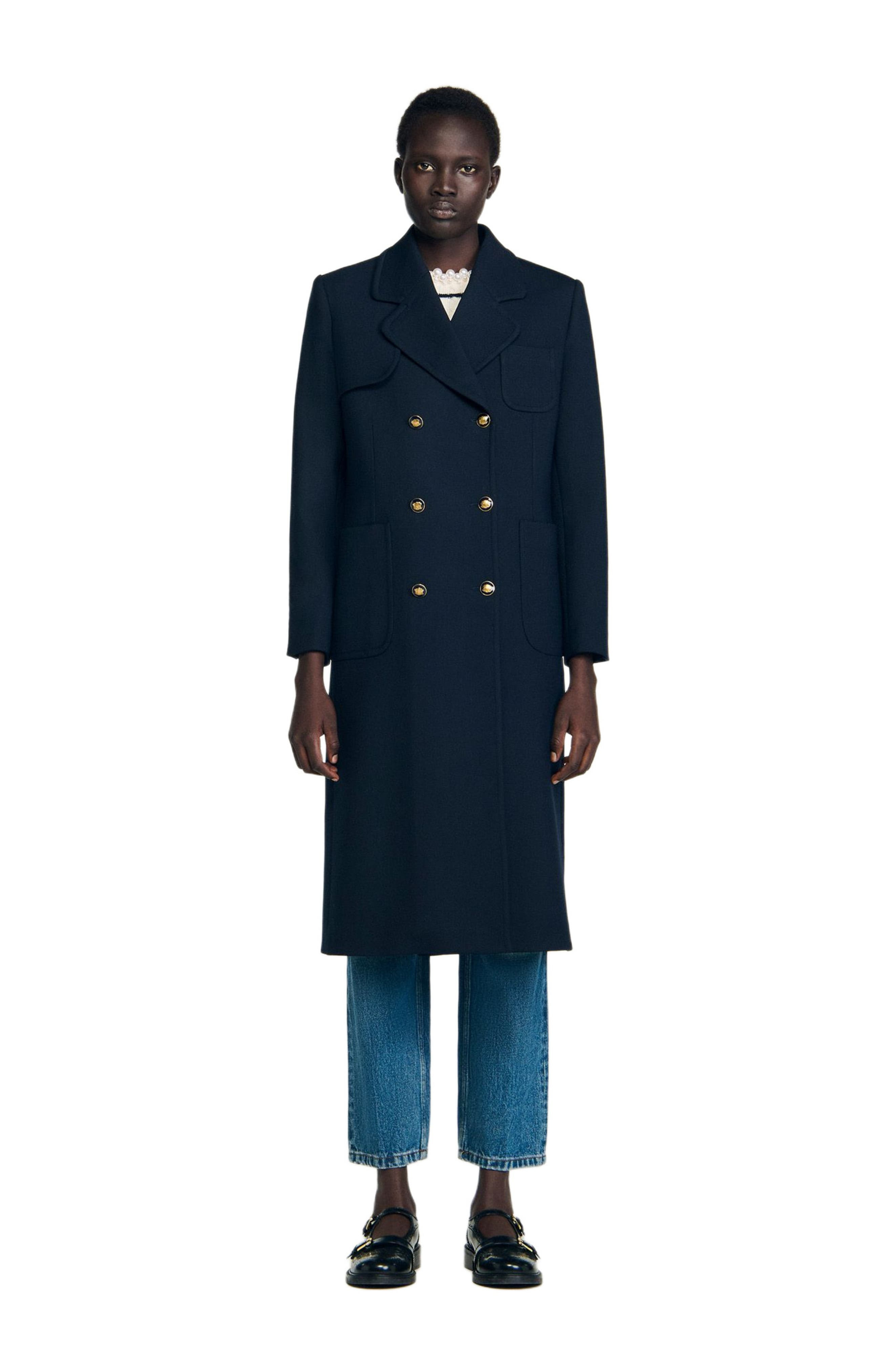 SANDRO Long double-breasted coat in Navy Blue at Nordstrom - 2