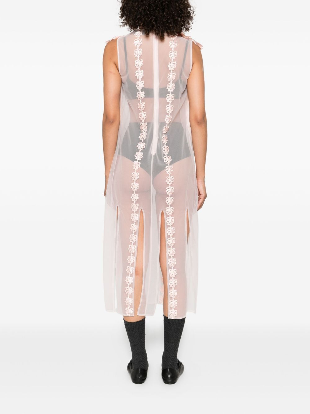 ribbon-trimmed sleeveless midi dress - 4