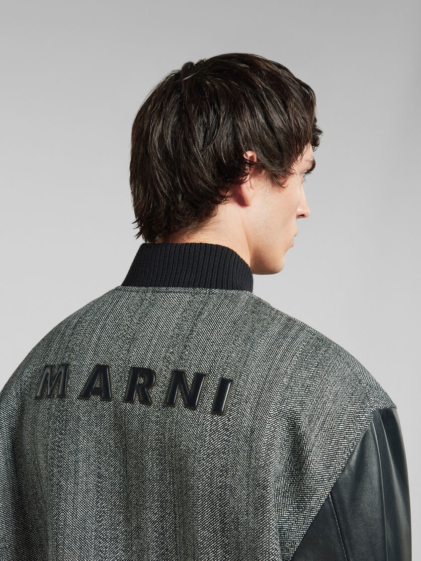 BLACK HERRINGBONE WOOL JACKET WITH LEATHER SLEEVES - 5
