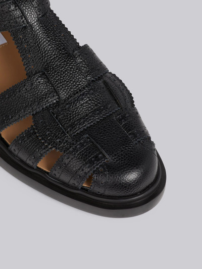 Thom Browne Black Pebble Grain Leather Lightweight Rubber Sole Brogued Fisherman Sandal outlook