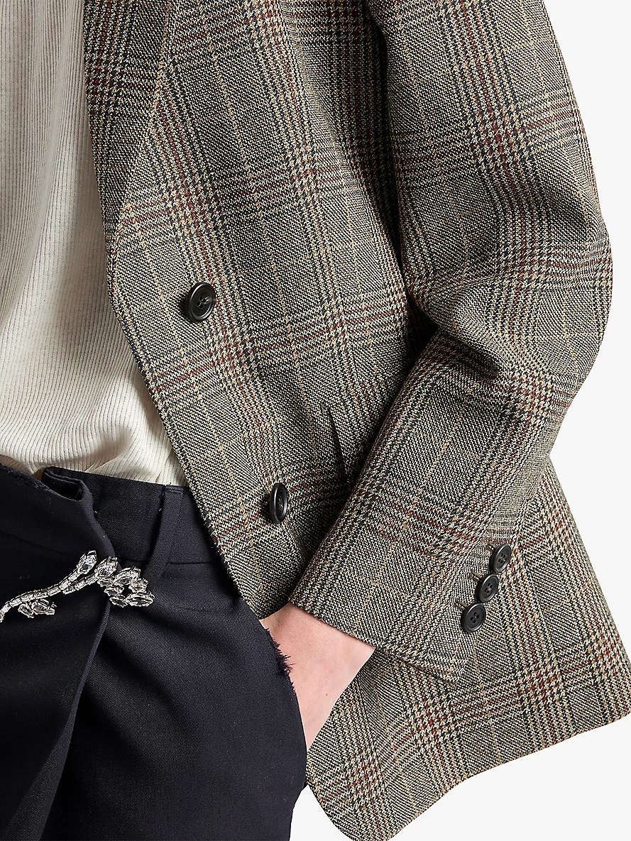 Single-breasted Prince of Wales checked wool jacket - 6