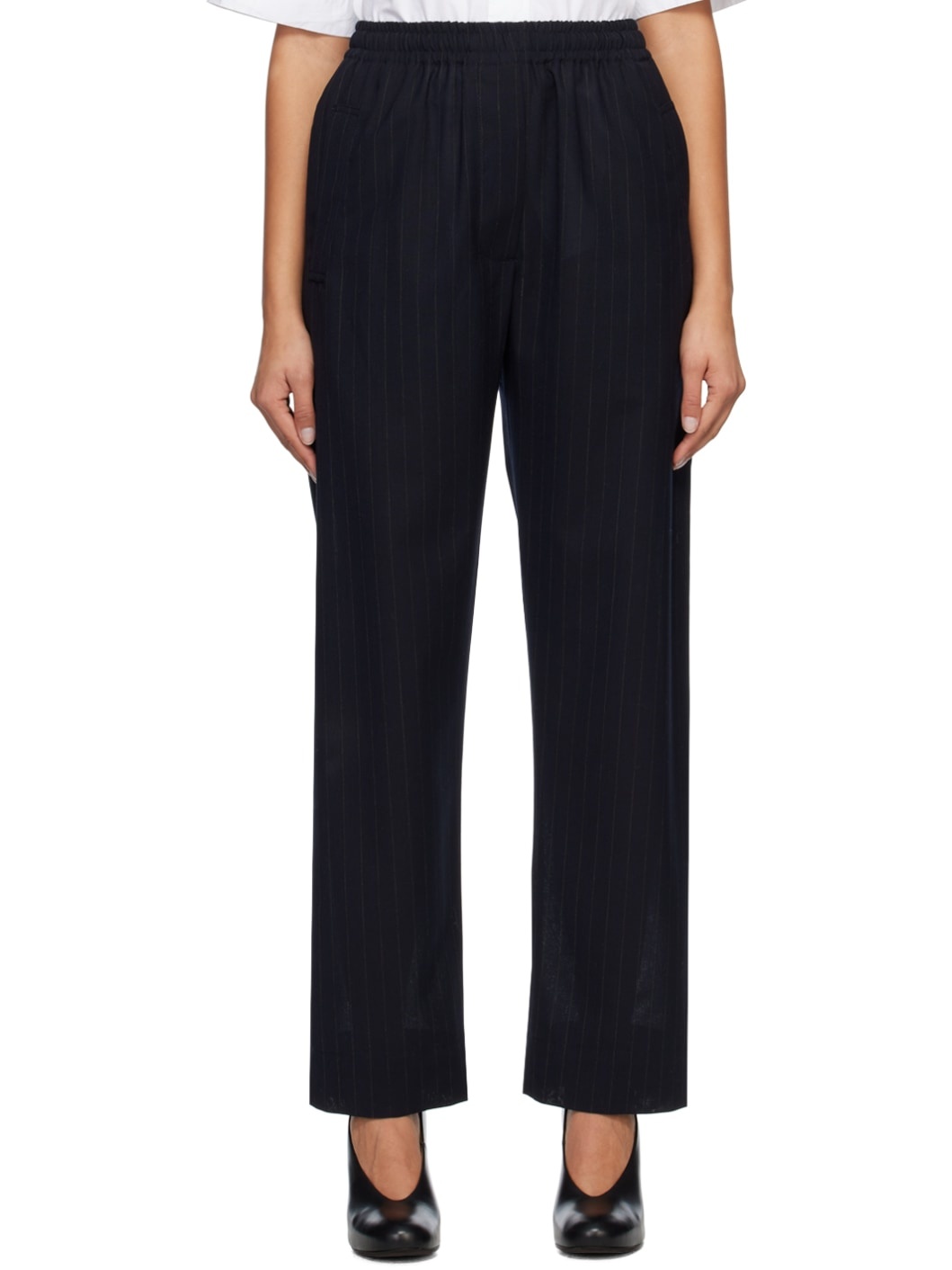 Navy Pinstriped Trousers - 1