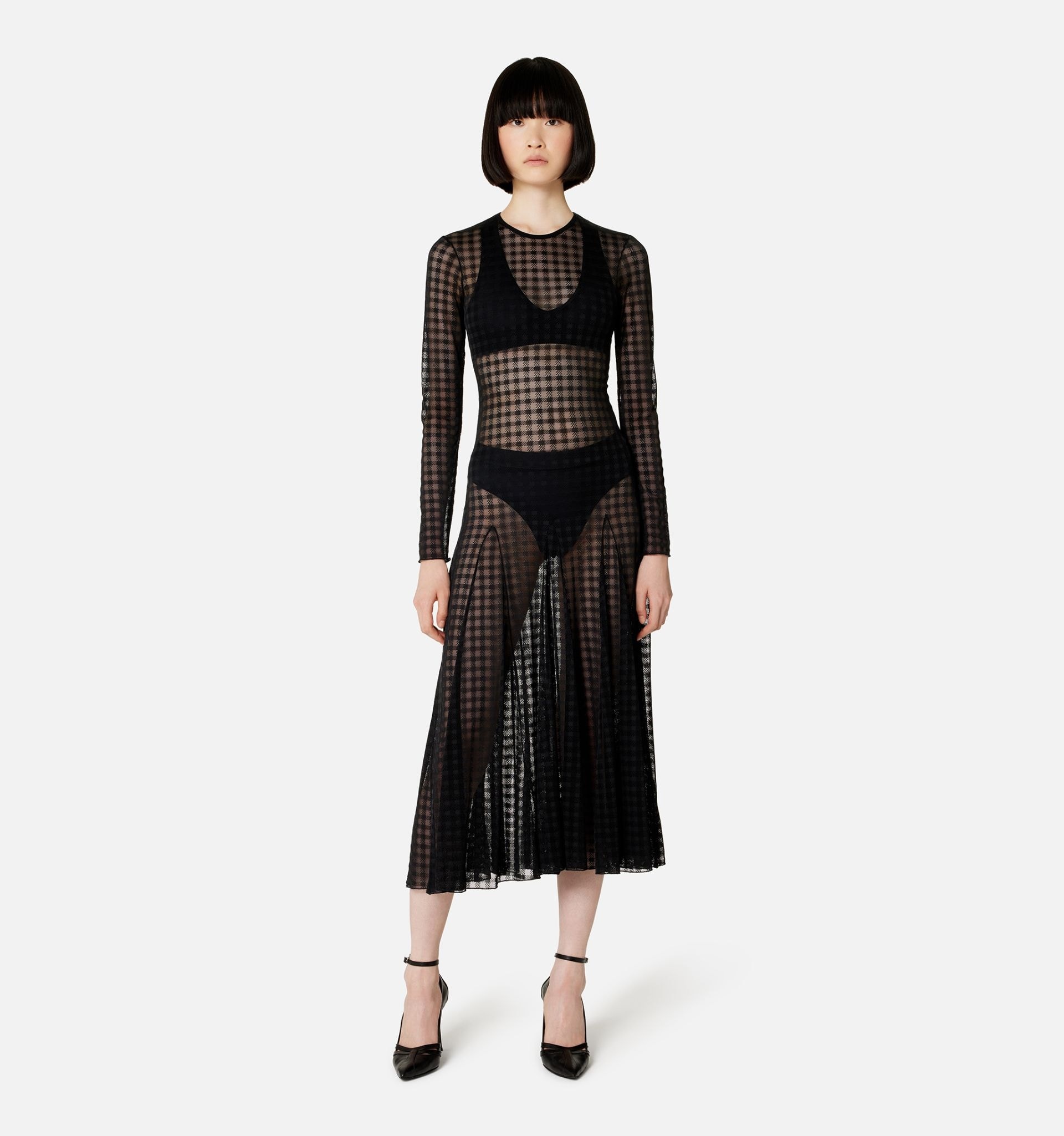 Gingham Pattern Lace Dress - 2