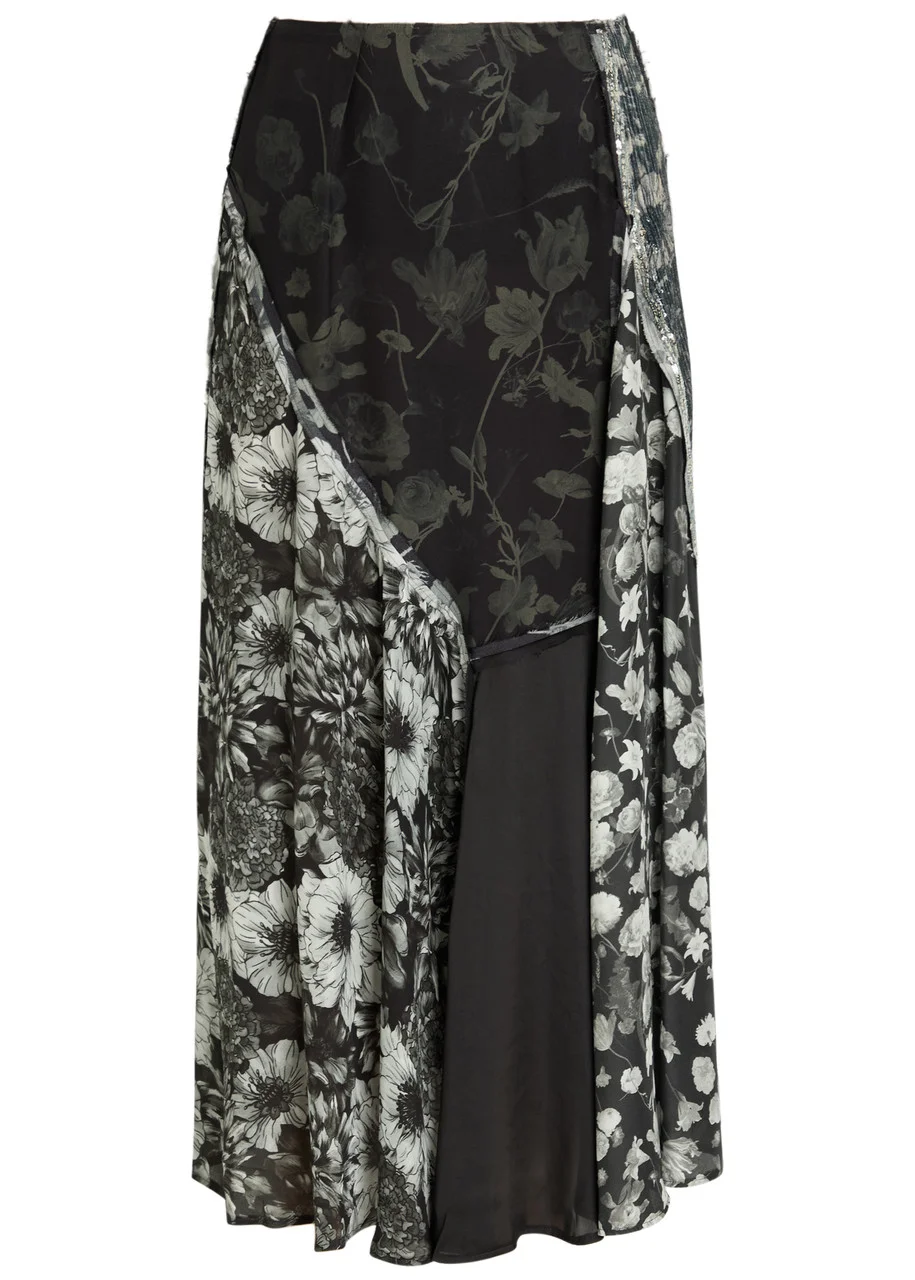 Maison Margiela Panelled Floral-print Embellished Silk Midi Skirt - 1