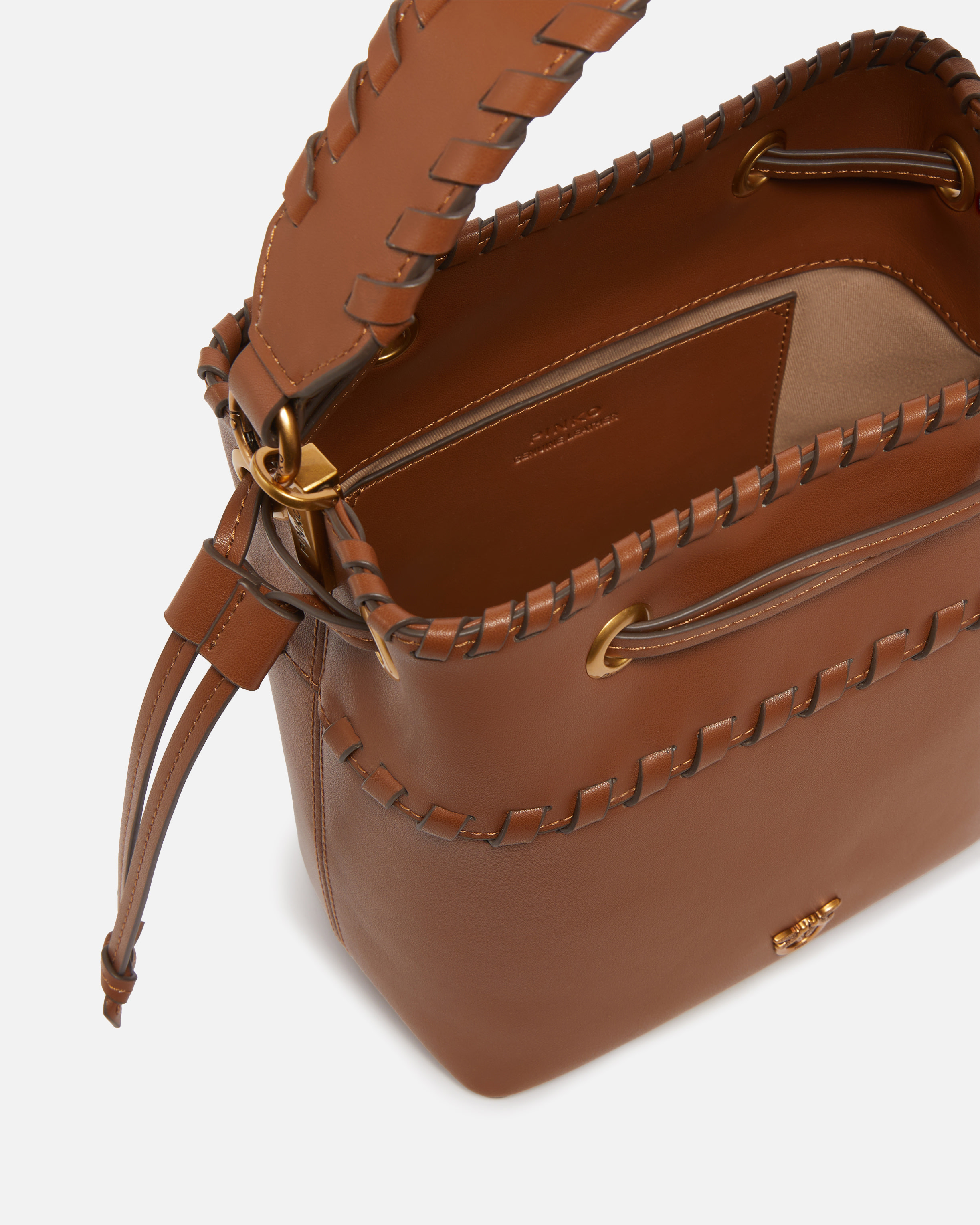 SMALL LEATHER BUCKET BAG WITH THREADED DETAILING - 4