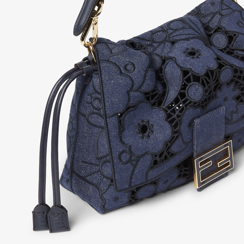 Mamma Baguette Medium Dark blue Floral À Jour denim bag 7