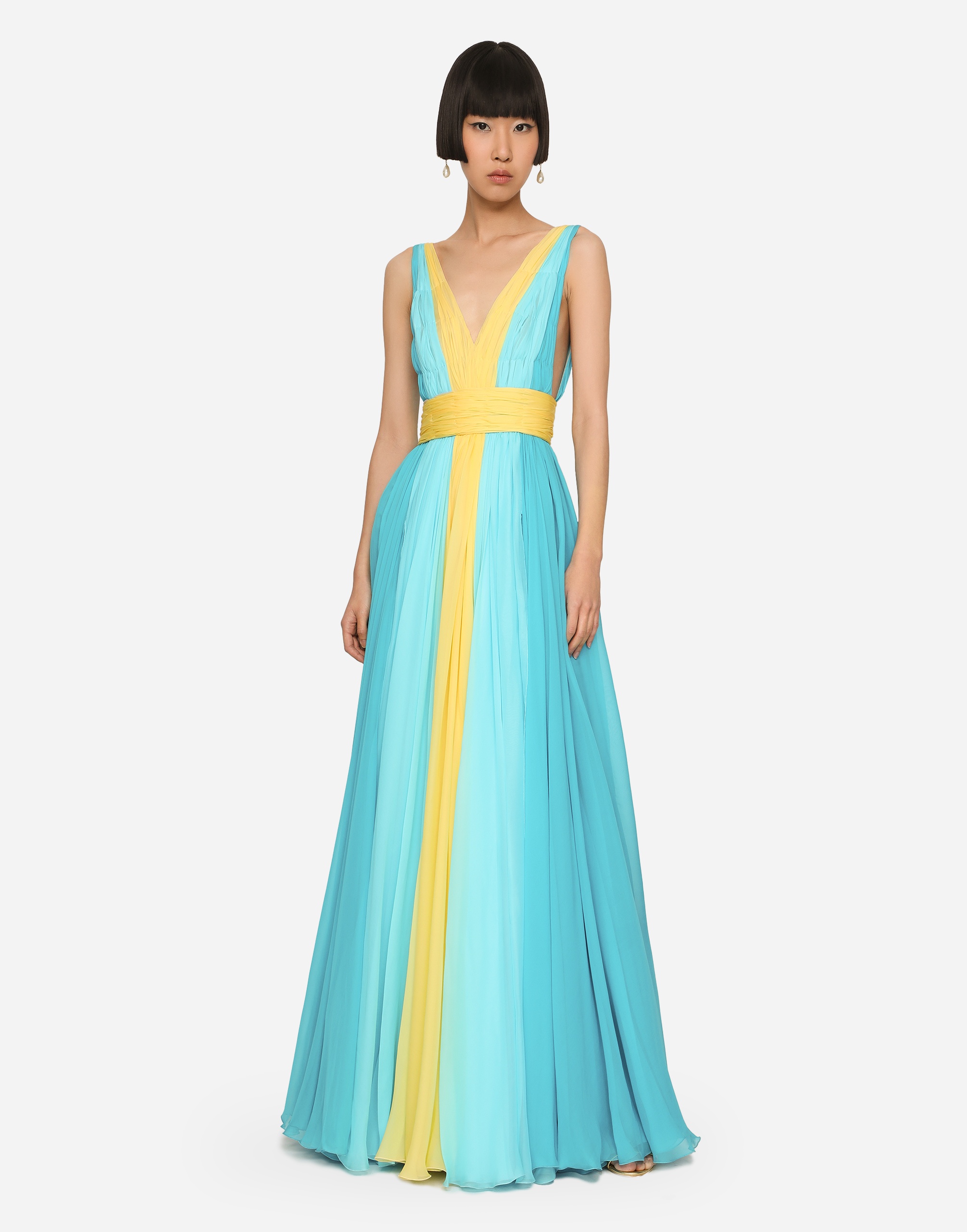 Long multi-colored silk chiffon dress - 2