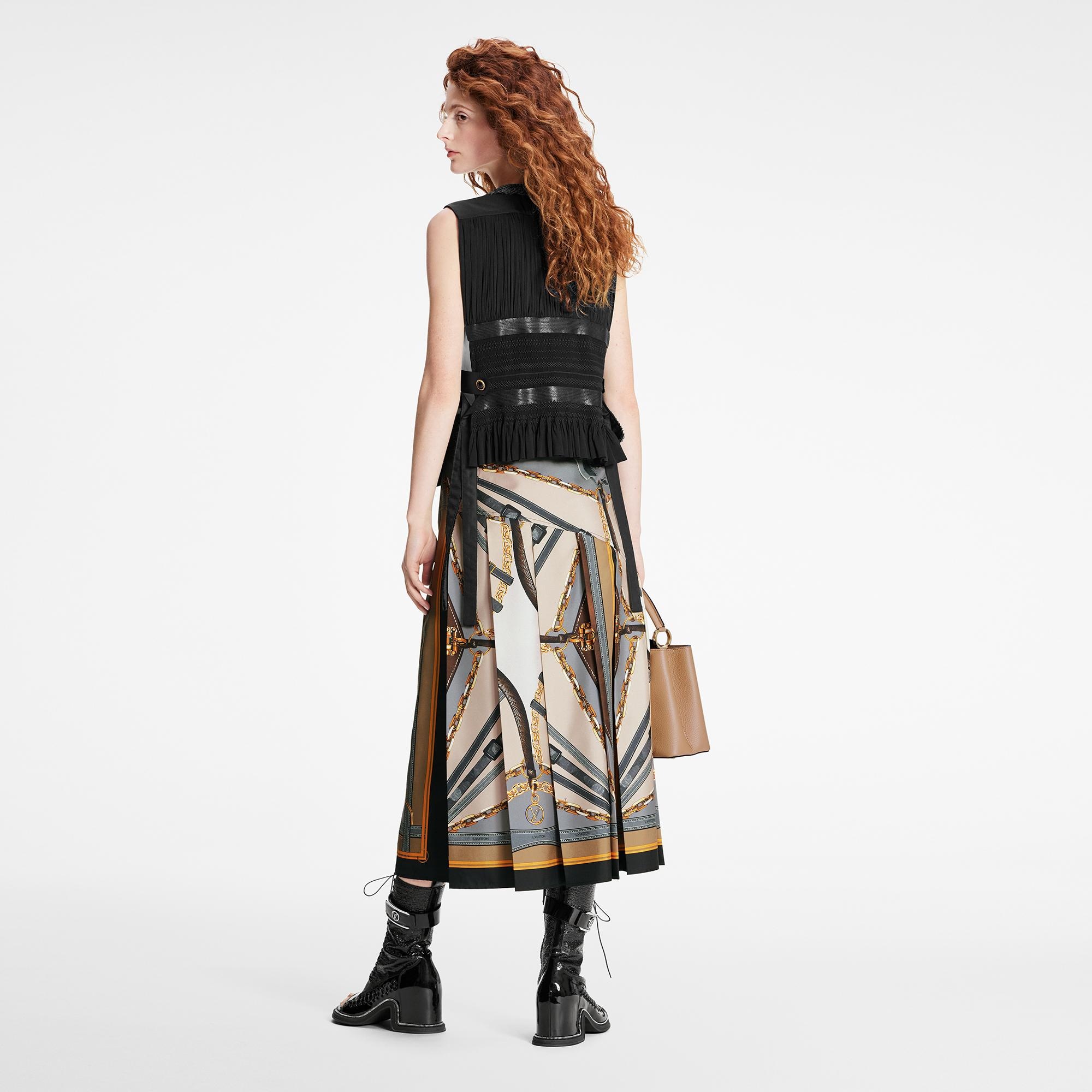 Scarf Print Asymmetrical Midi Skirt - 4