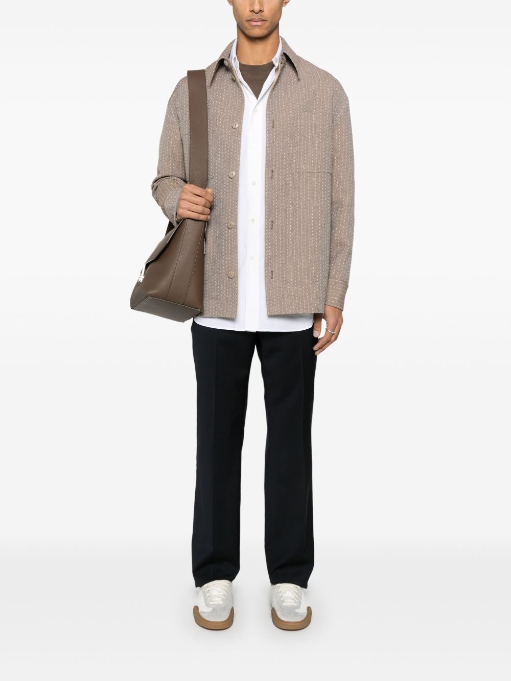 jacquard-stitching shirt jacket - 2