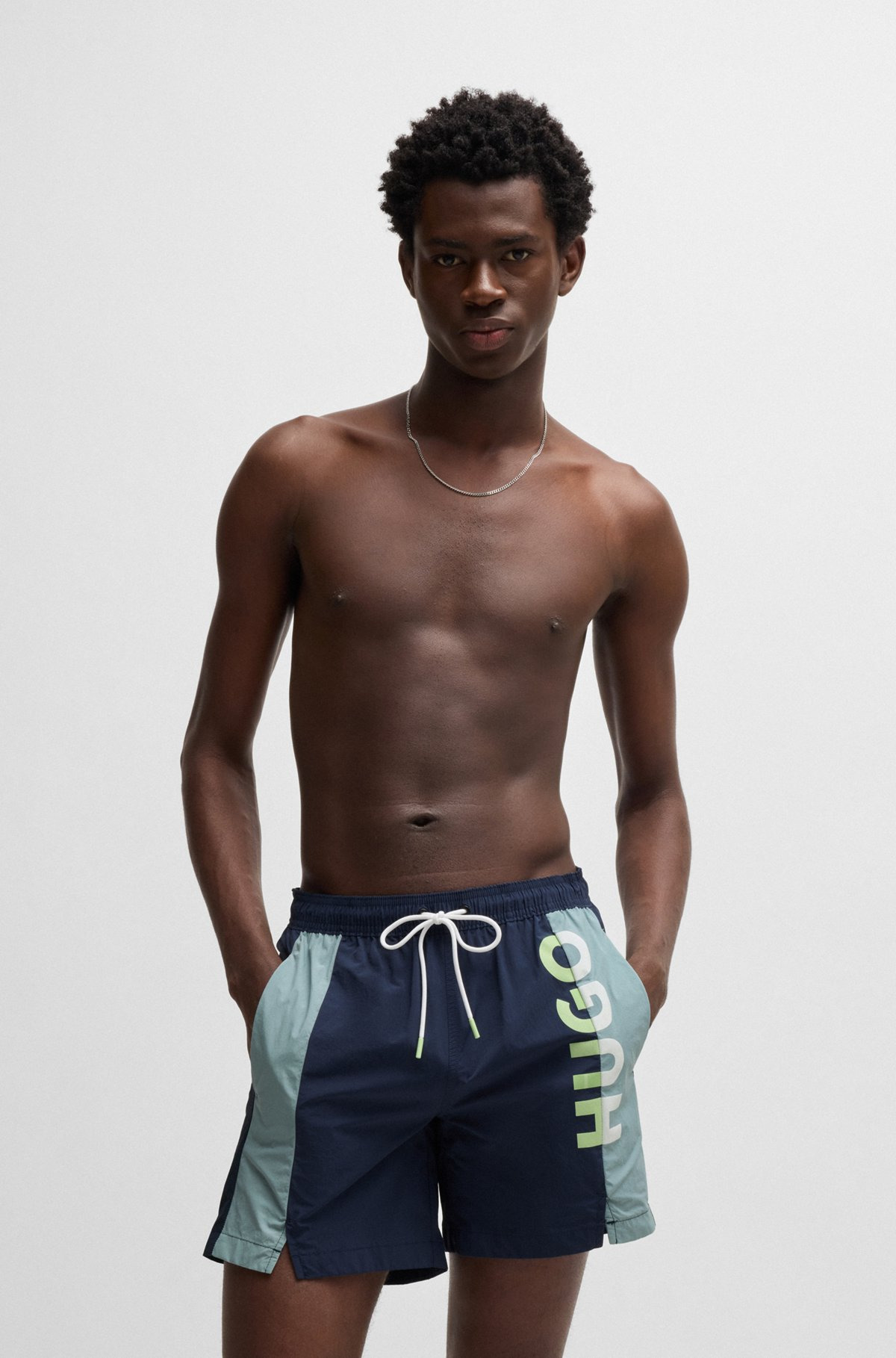 COLOR-BLOCKED SWIM SHORTS WITH TWO-TONE LOGO - 2