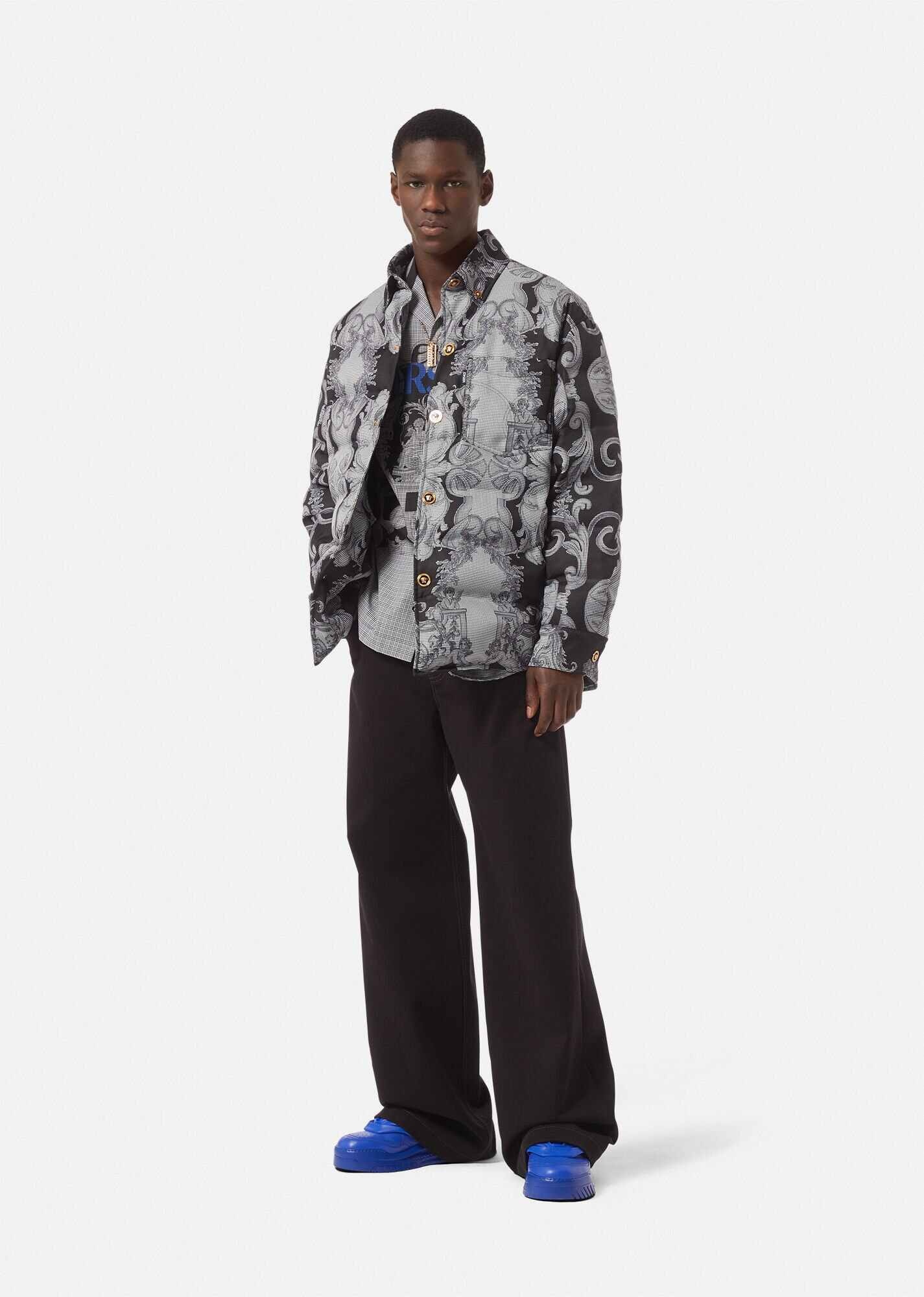 Silver Baroque Checked Logo Shirt - 2