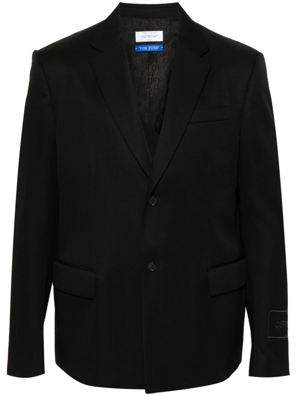 logo-embroidered wool blazer - 1