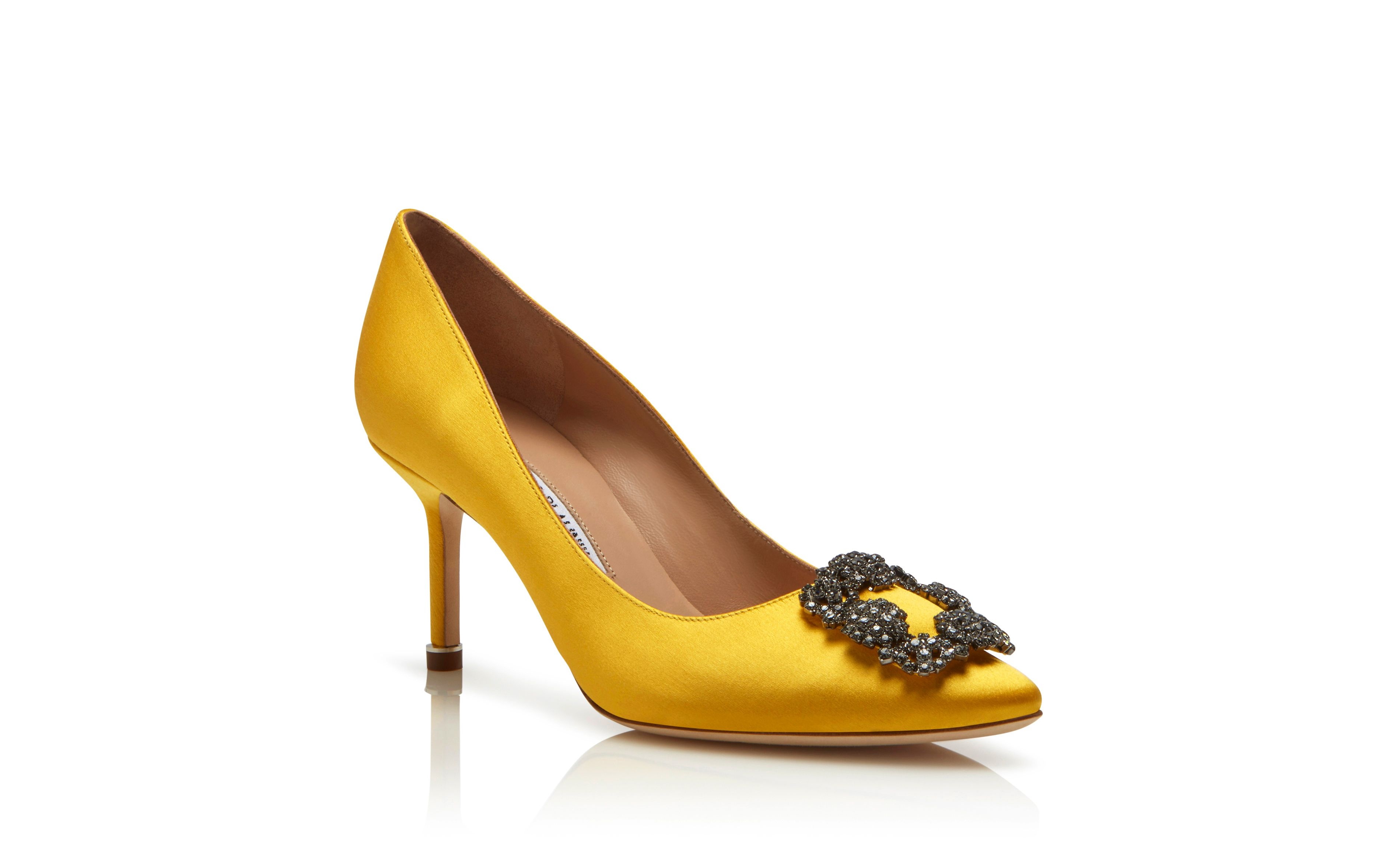 Yellow Satin Jewel Buckle Pumps - 3