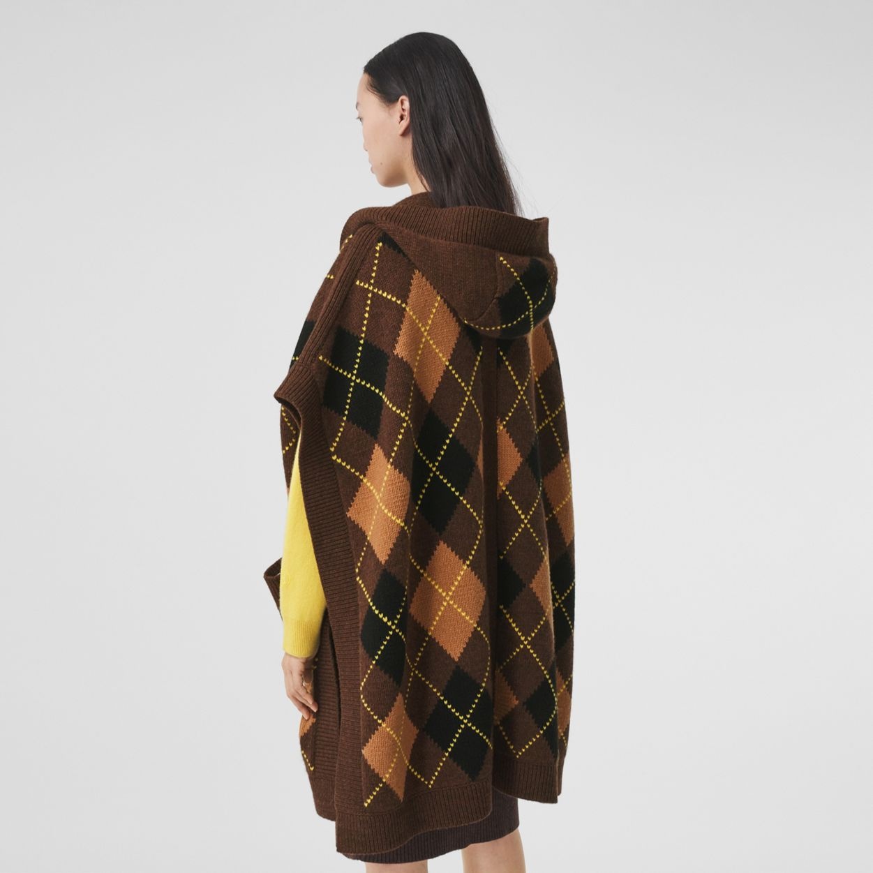 Argyle Intarsia Wool Cashmere Hooded Cape - 4