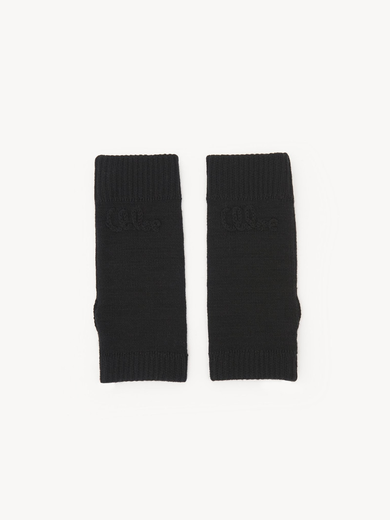 THE CHLOÉ LACE KNIT FINGERLESS GLOVES IN WOOL & LACE JACQUARD 1