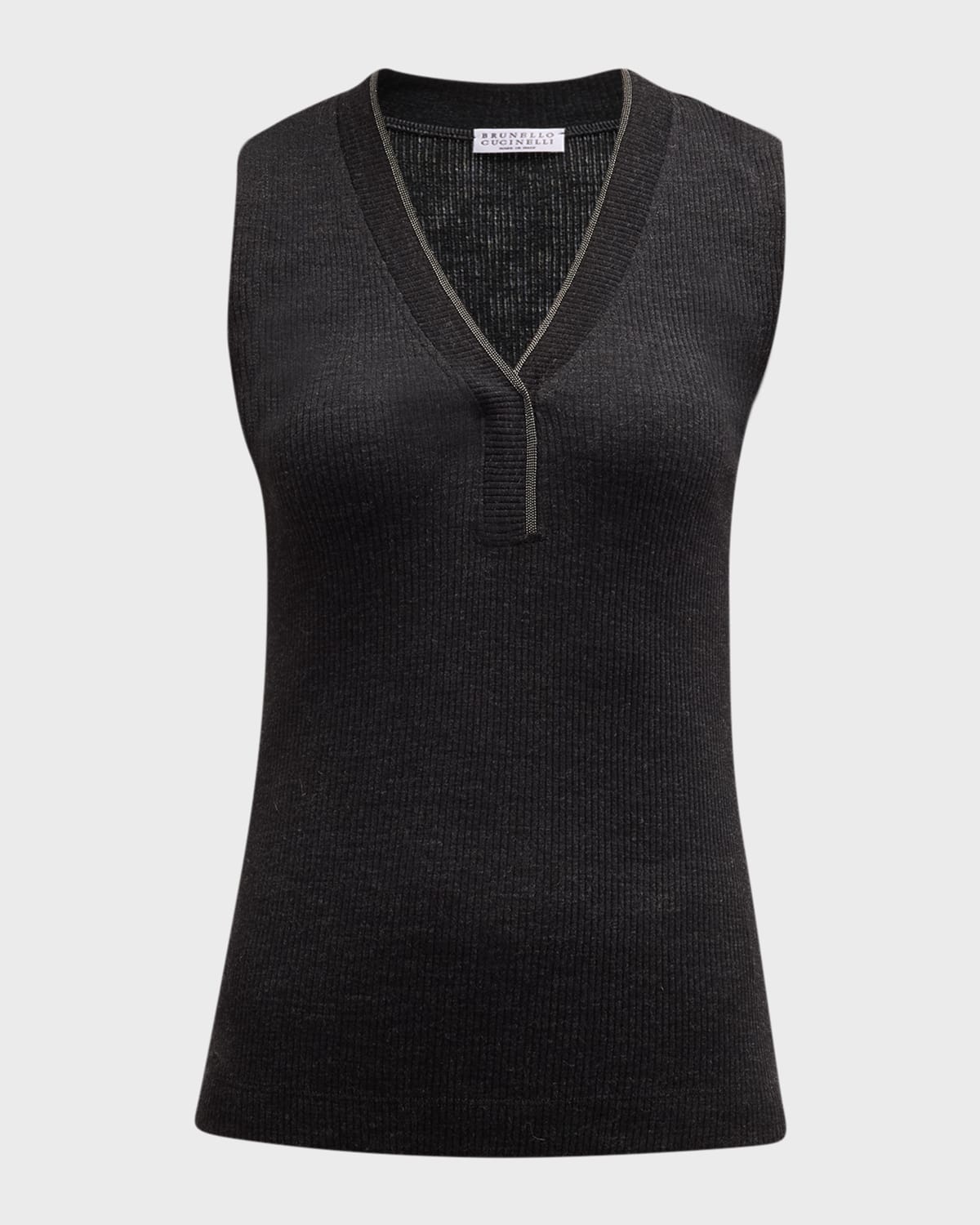 Monili V-Neck Wool Rib Jersey Tank Top - 1