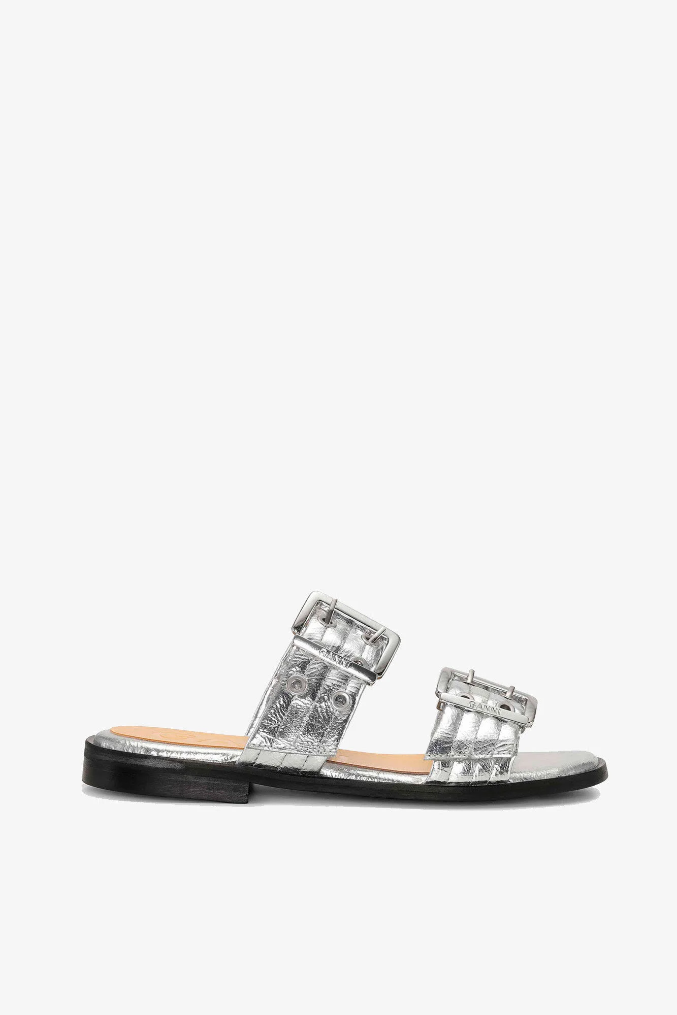 SILVER METALLIC FEMININE BUCKLE TWO-STRAP SANDALS - 1