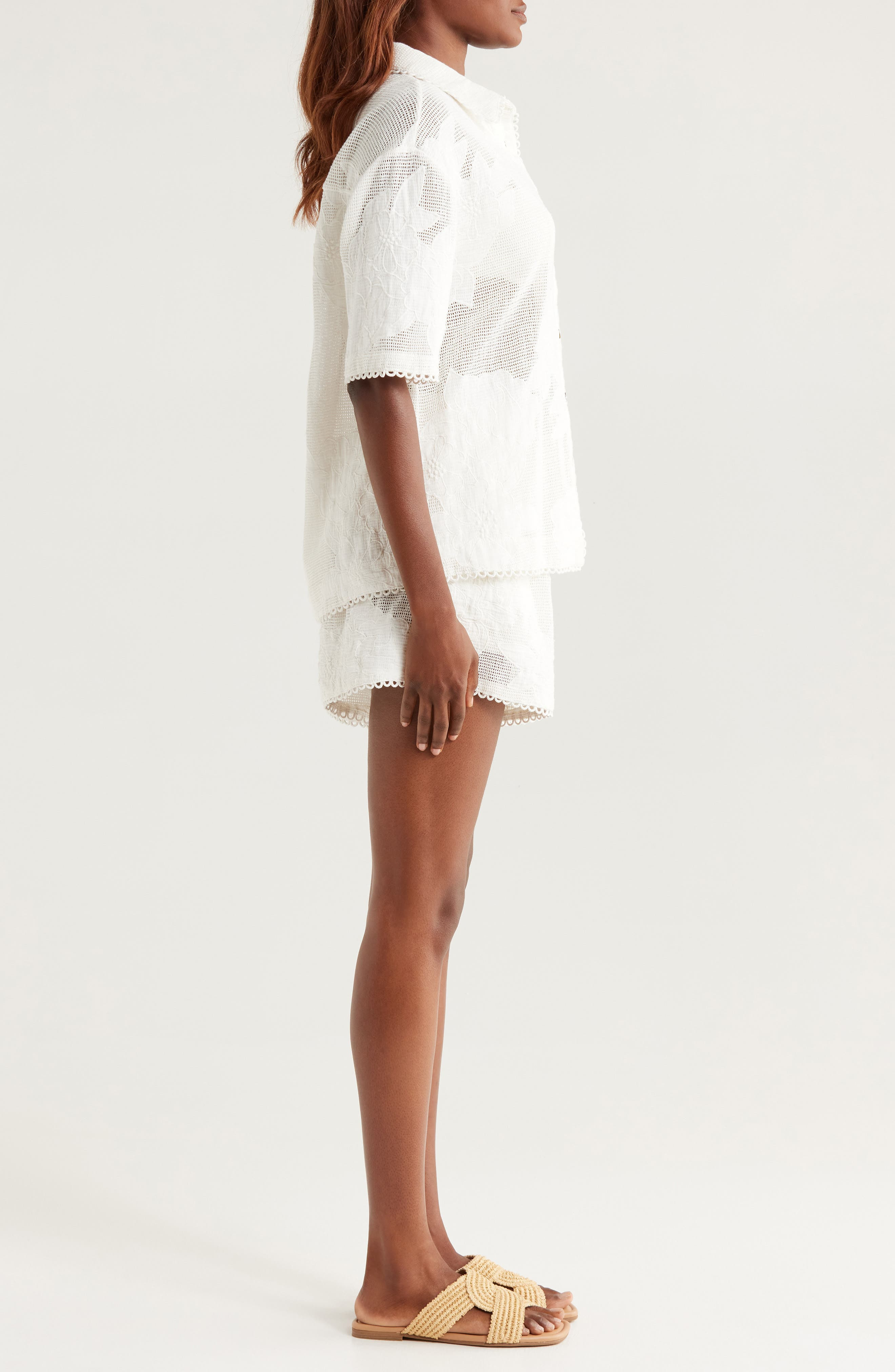 FARM Rio White Flower Linen Cover-Up Shirt at Nordstrom - 3